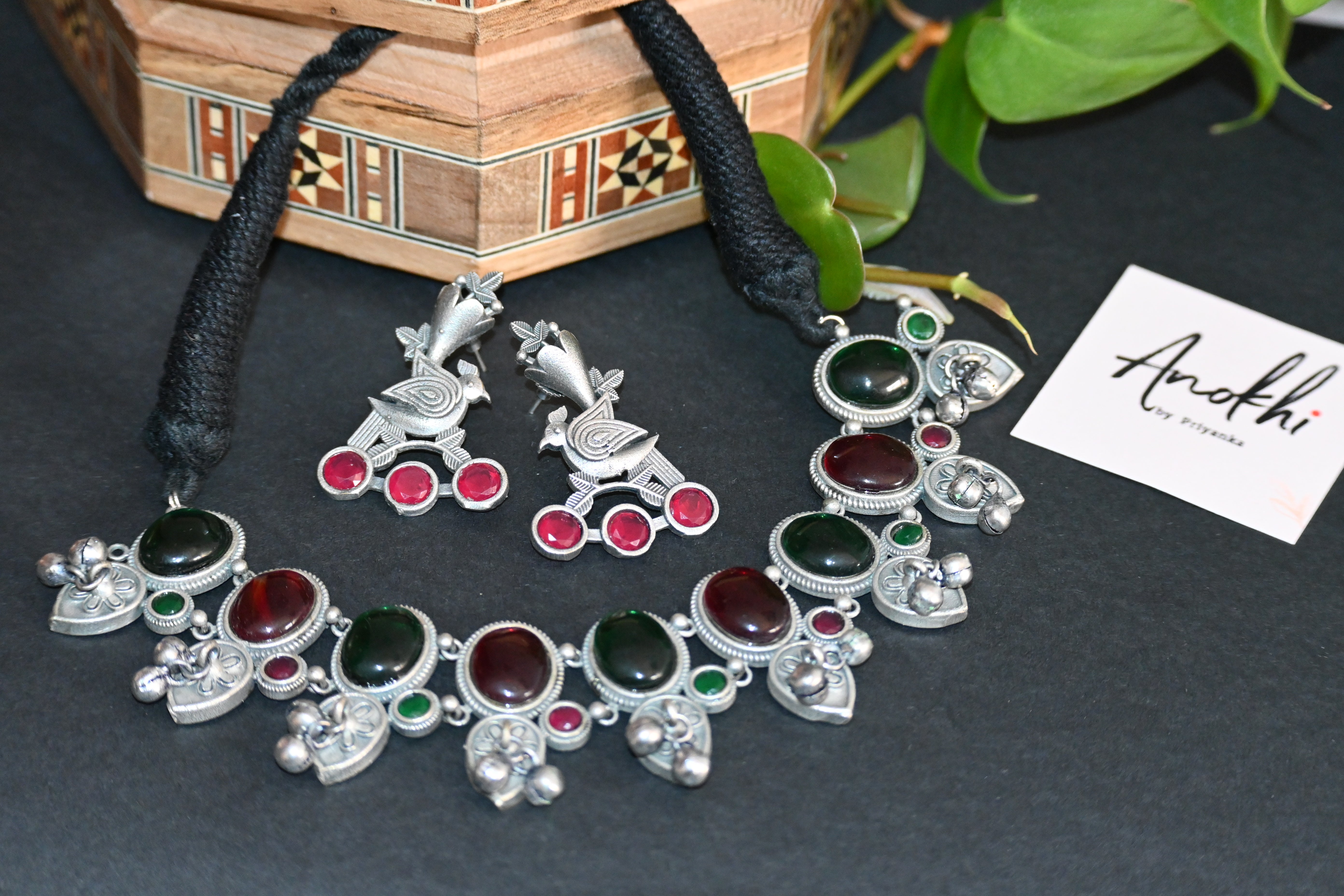 Monalisa Stone Silver Oxidized Necklaces set for women