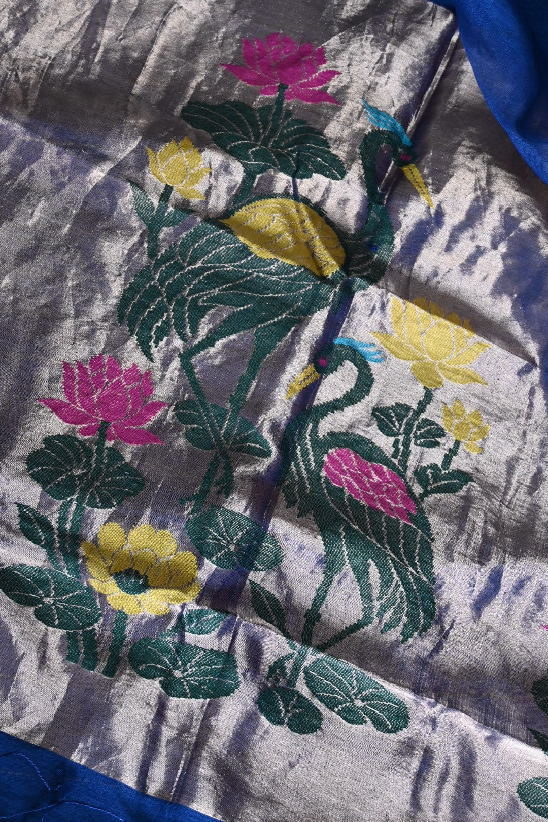 Muslin Silk Saree Paithani Blue