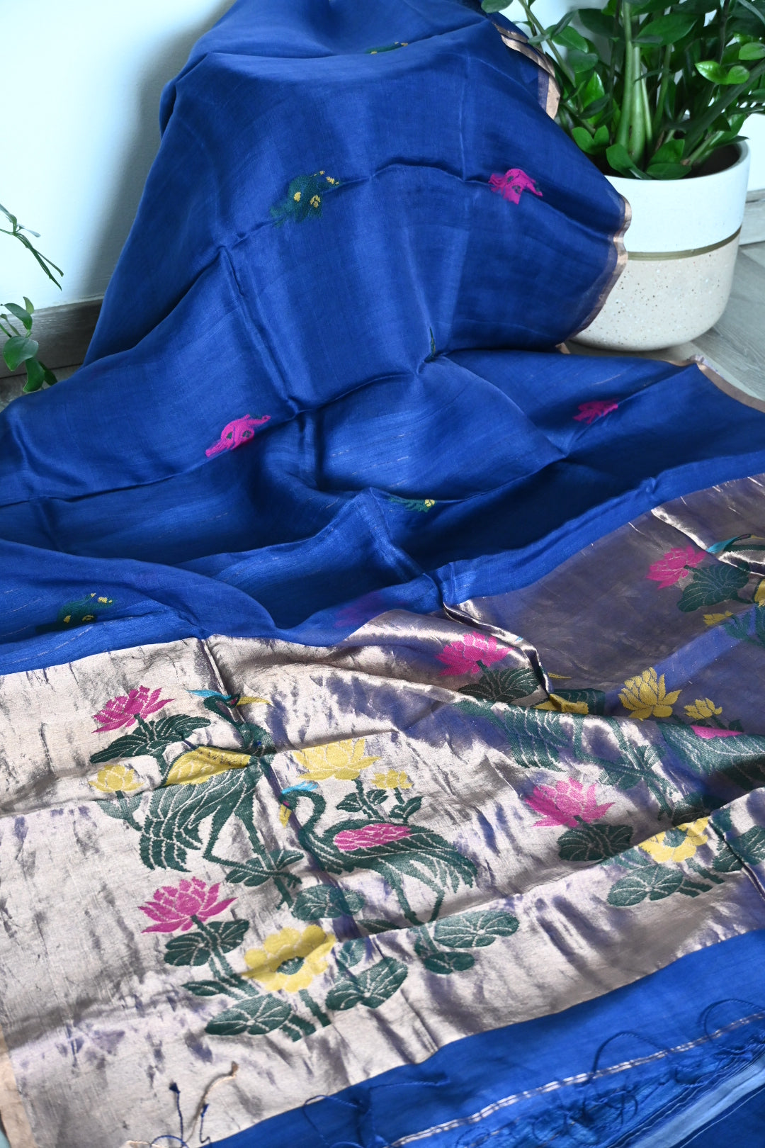 Muslin Silk Saree Paithani Blue
