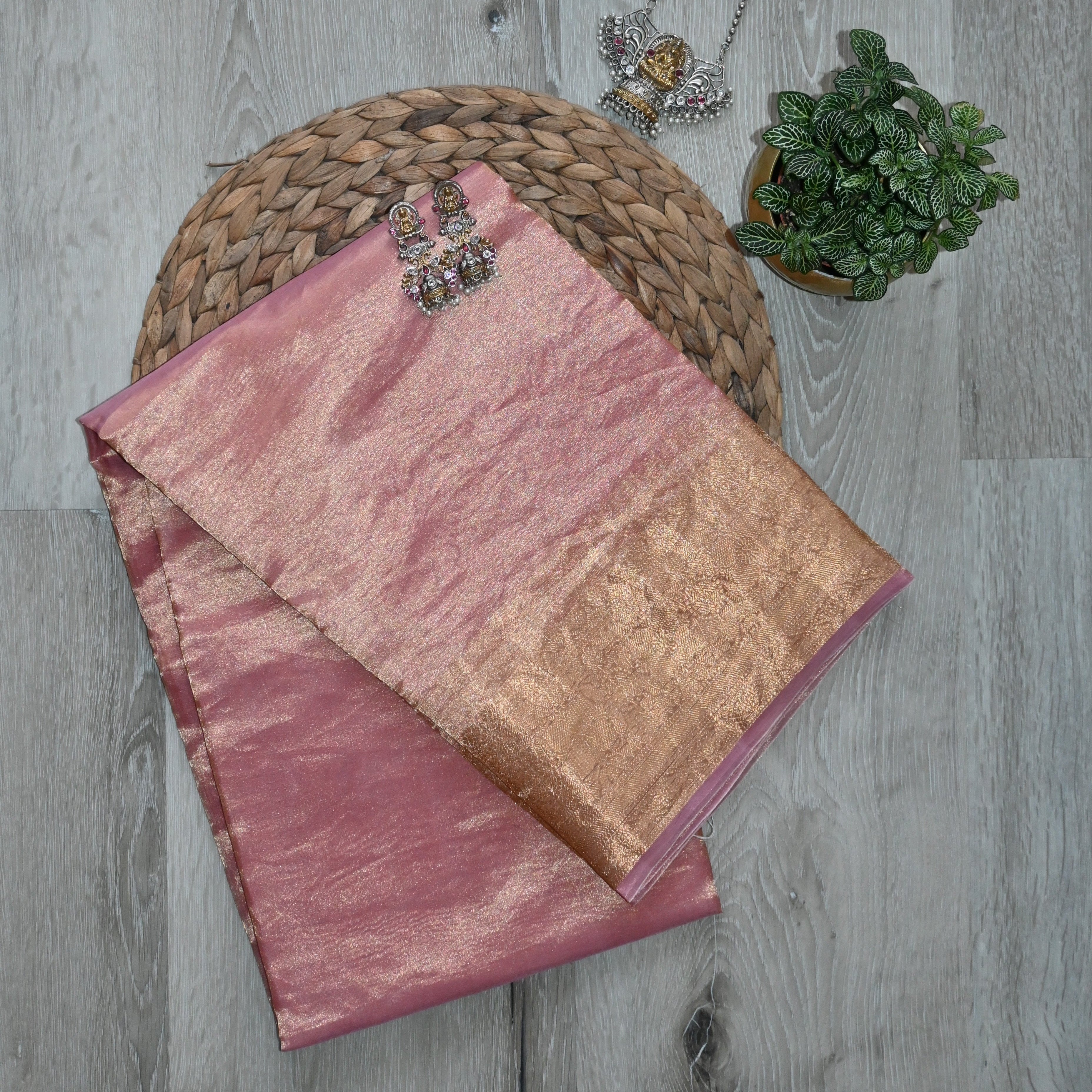 Silk Tissue Saree Plain With Border