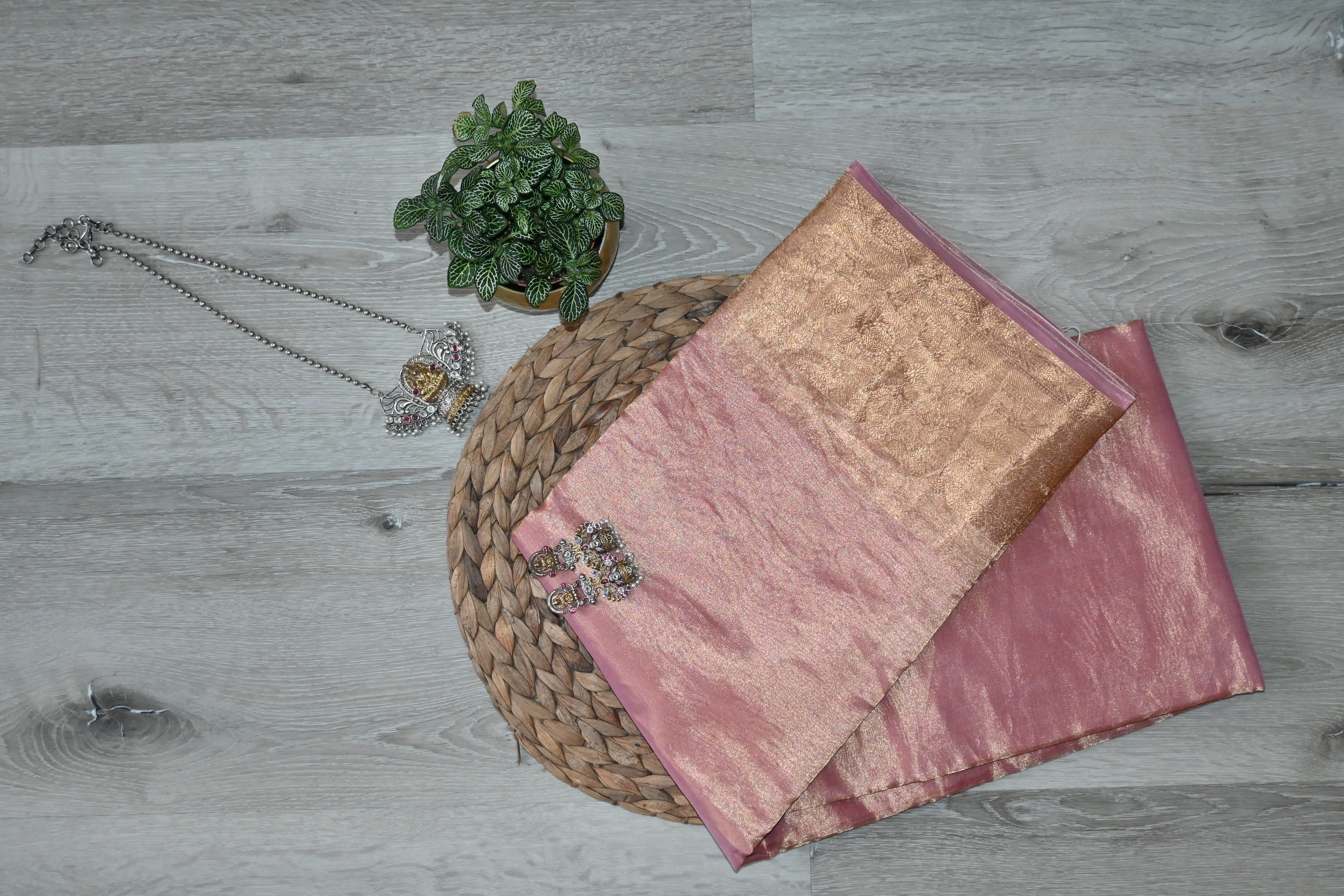 Silk Tissue Saree Plain With Border