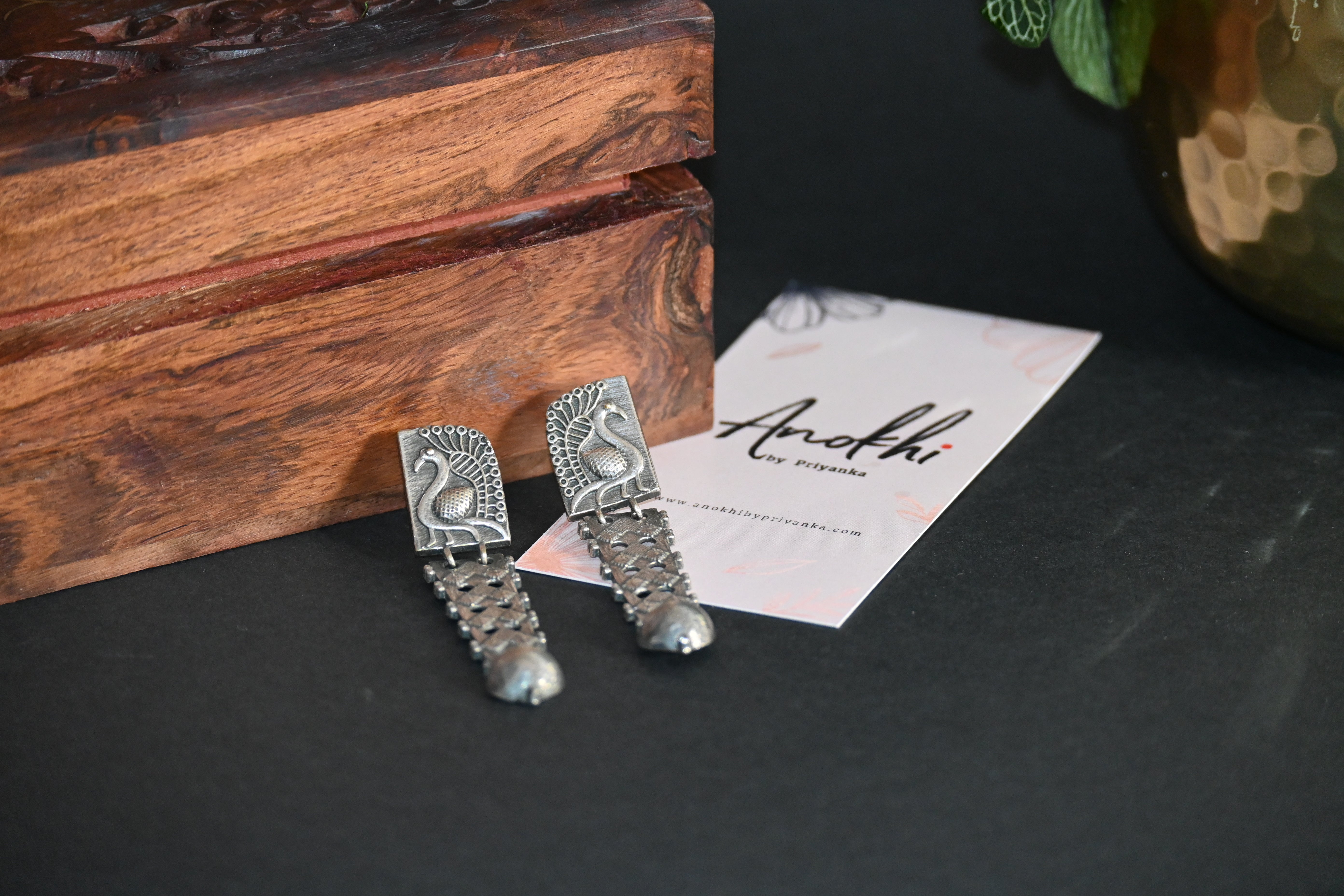 Rakhi, Silver Look Alike Oxidized Earrings