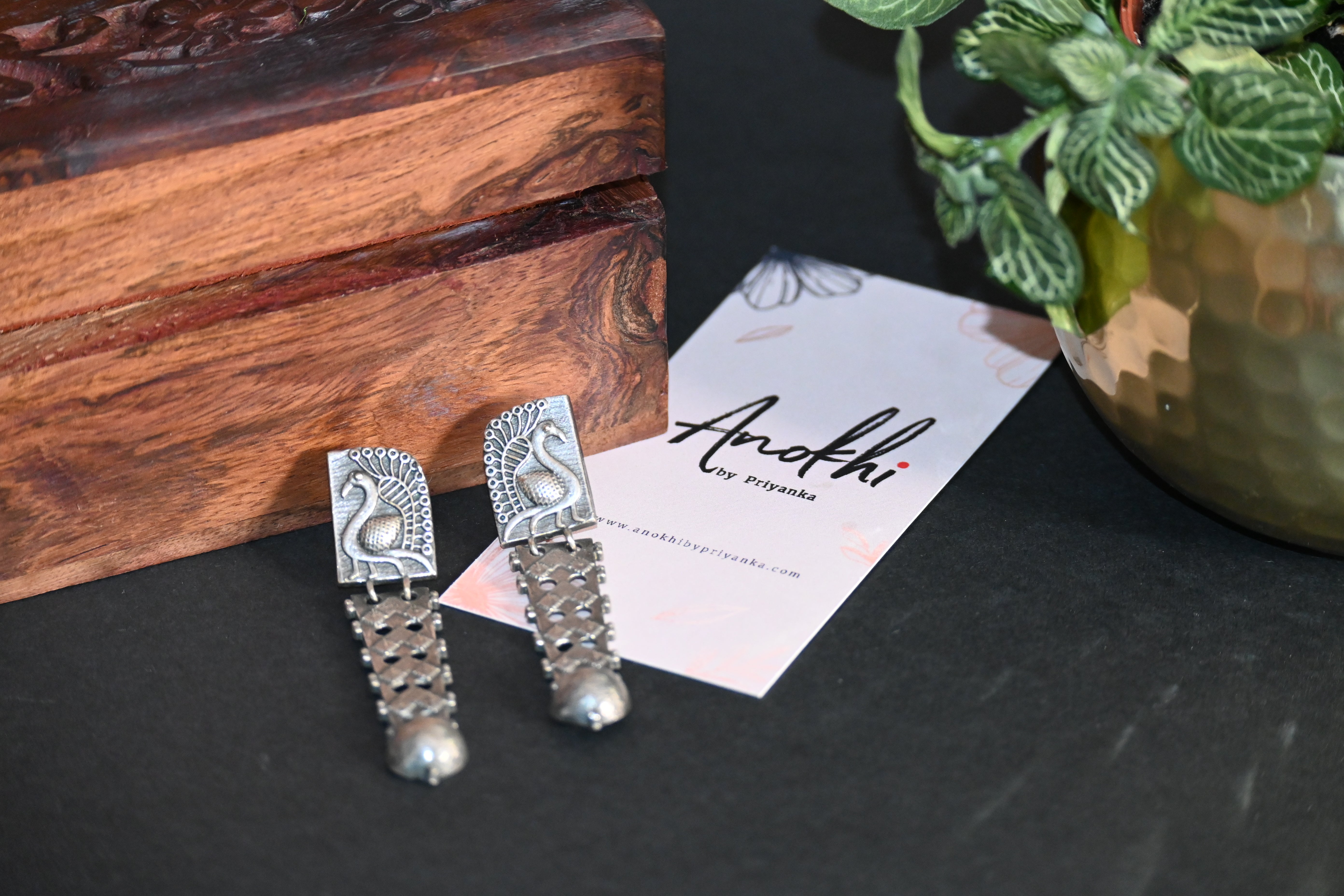 Rakhi, Silver Look Alike Oxidized Earrings