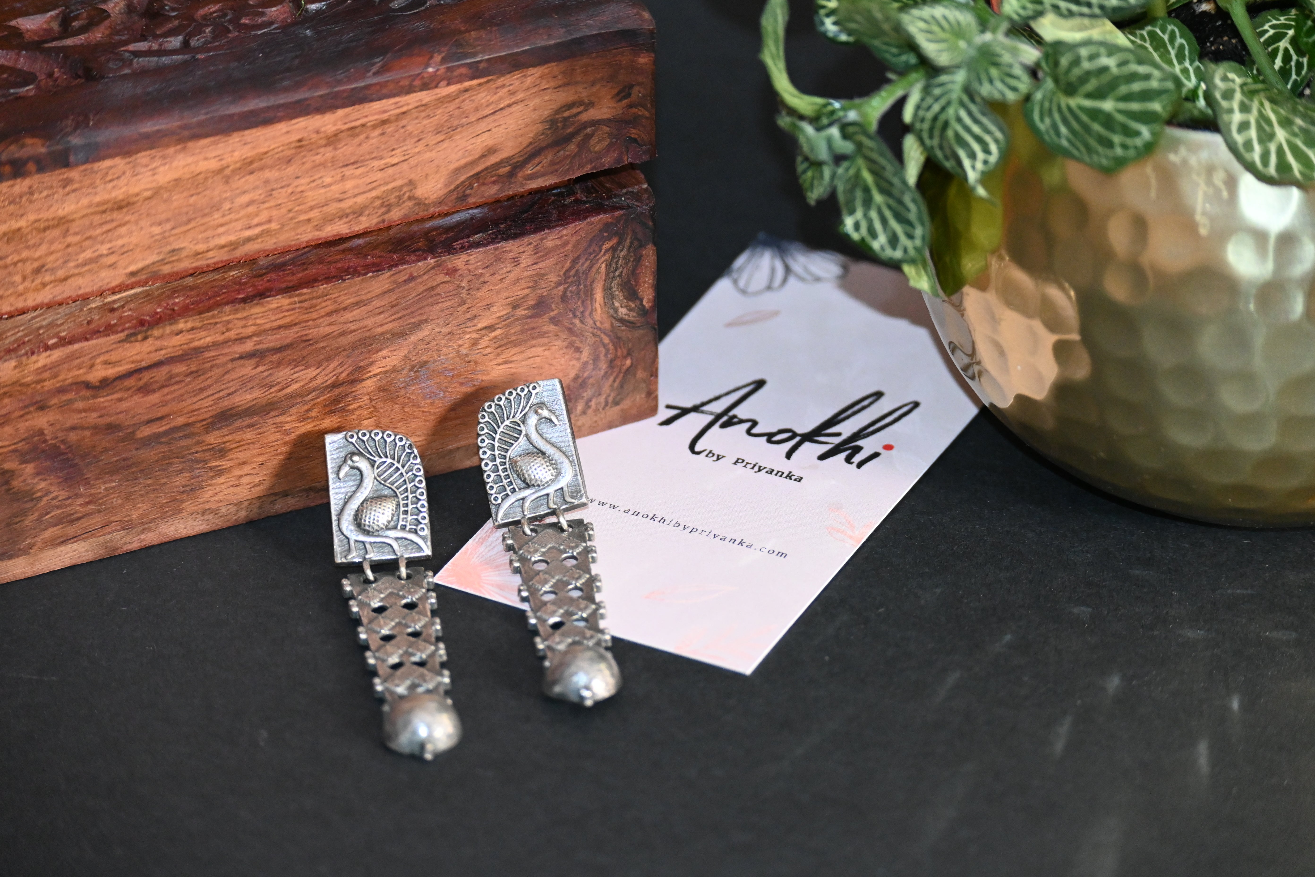 Rakhi, Silver Look Alike Oxidized Earrings