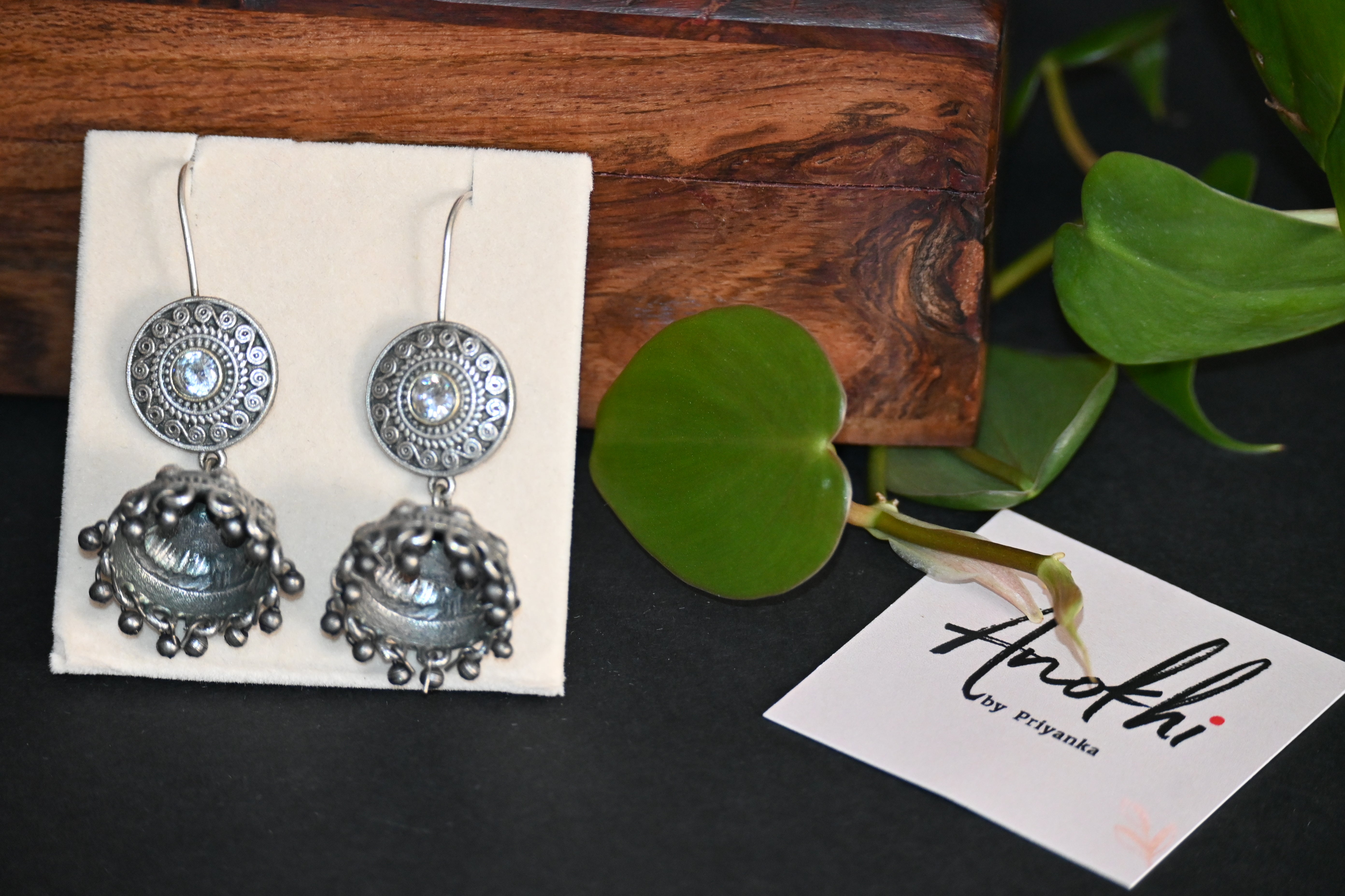 Kundan Multani Jhumka, Silver Look Alike Oxidized Earrings