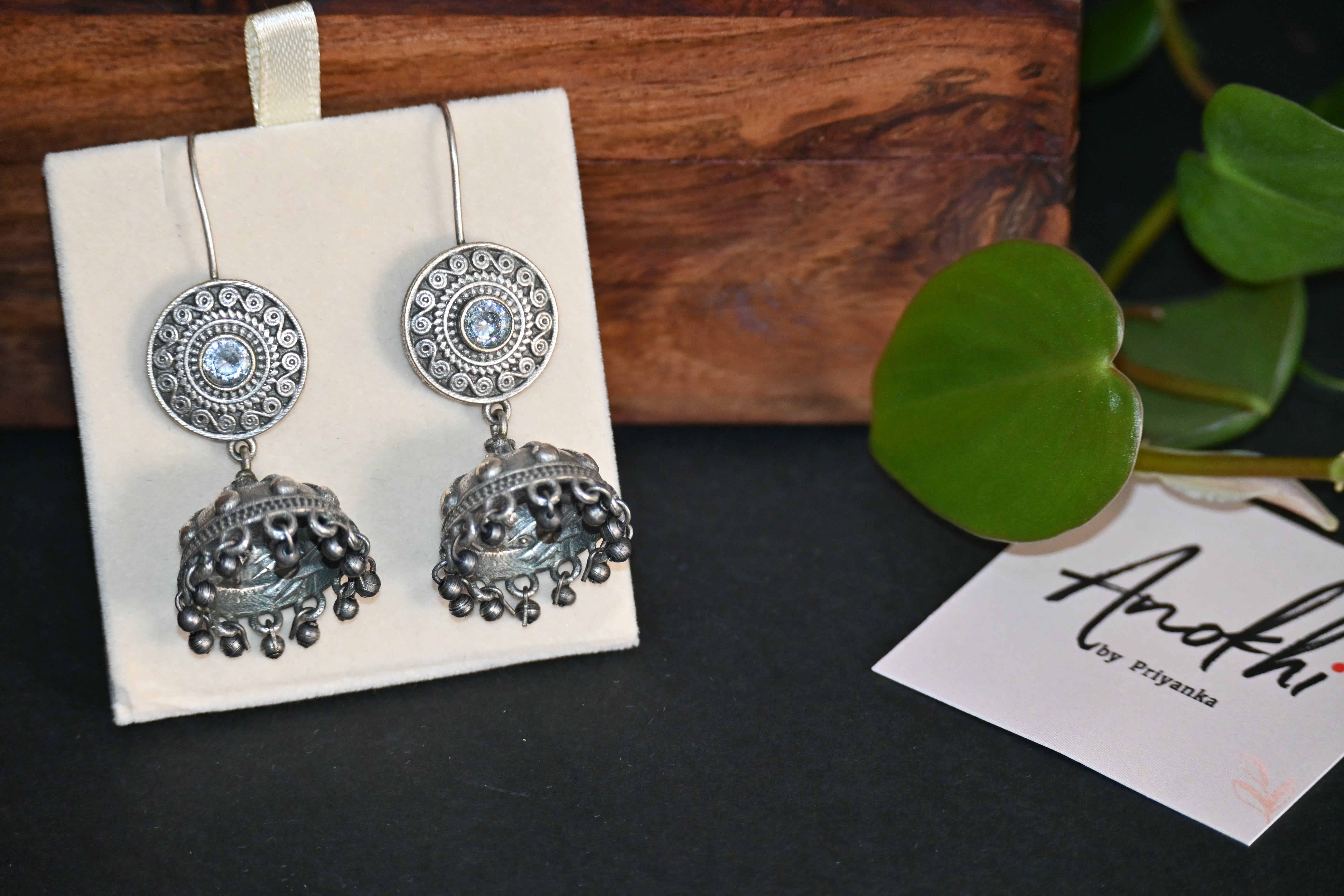 Kundan Multani Jhumka, Silver Look Alike Oxidized Earrings