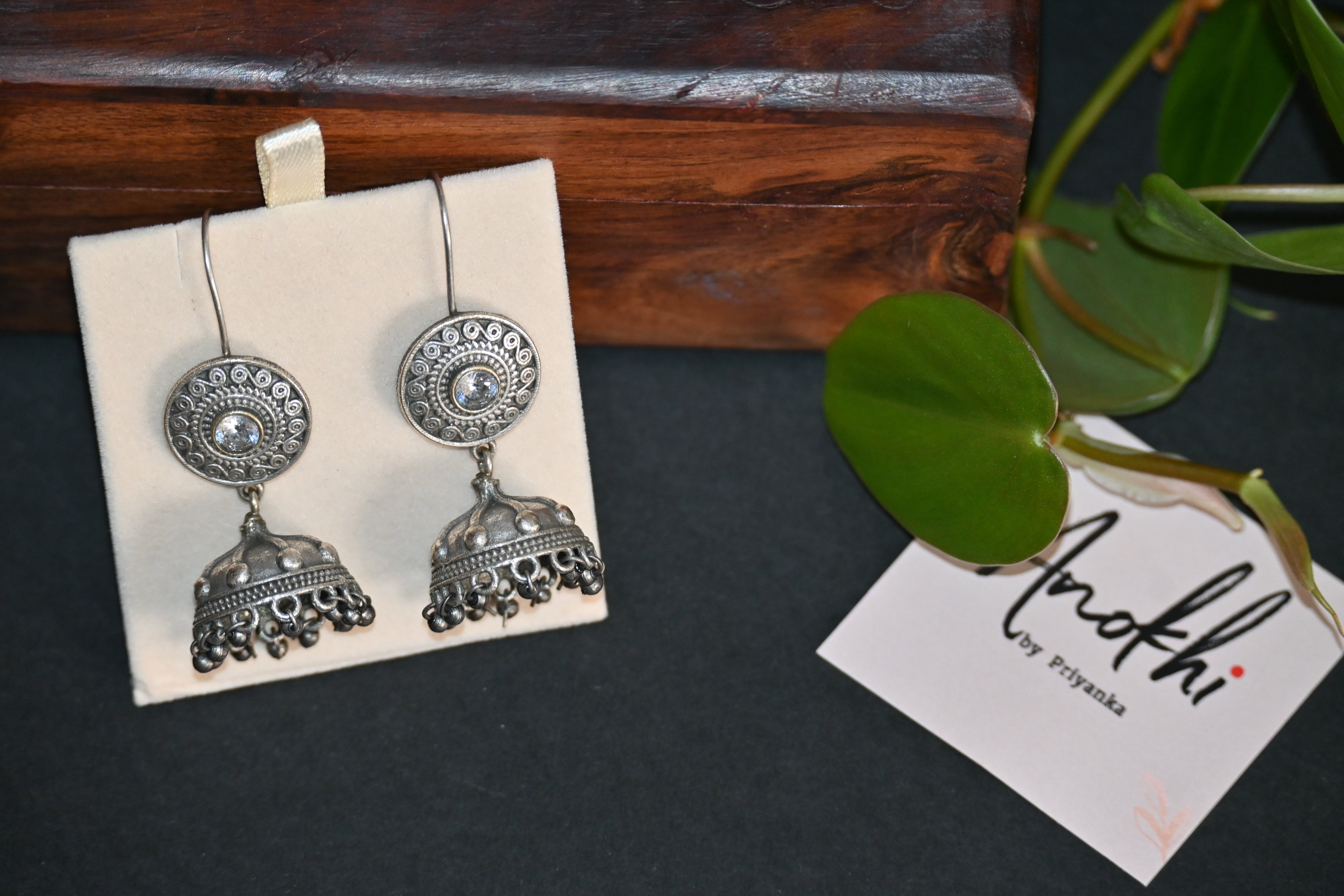 Kundan Multani Jhumka, Silver Look Alike Oxidized Earrings