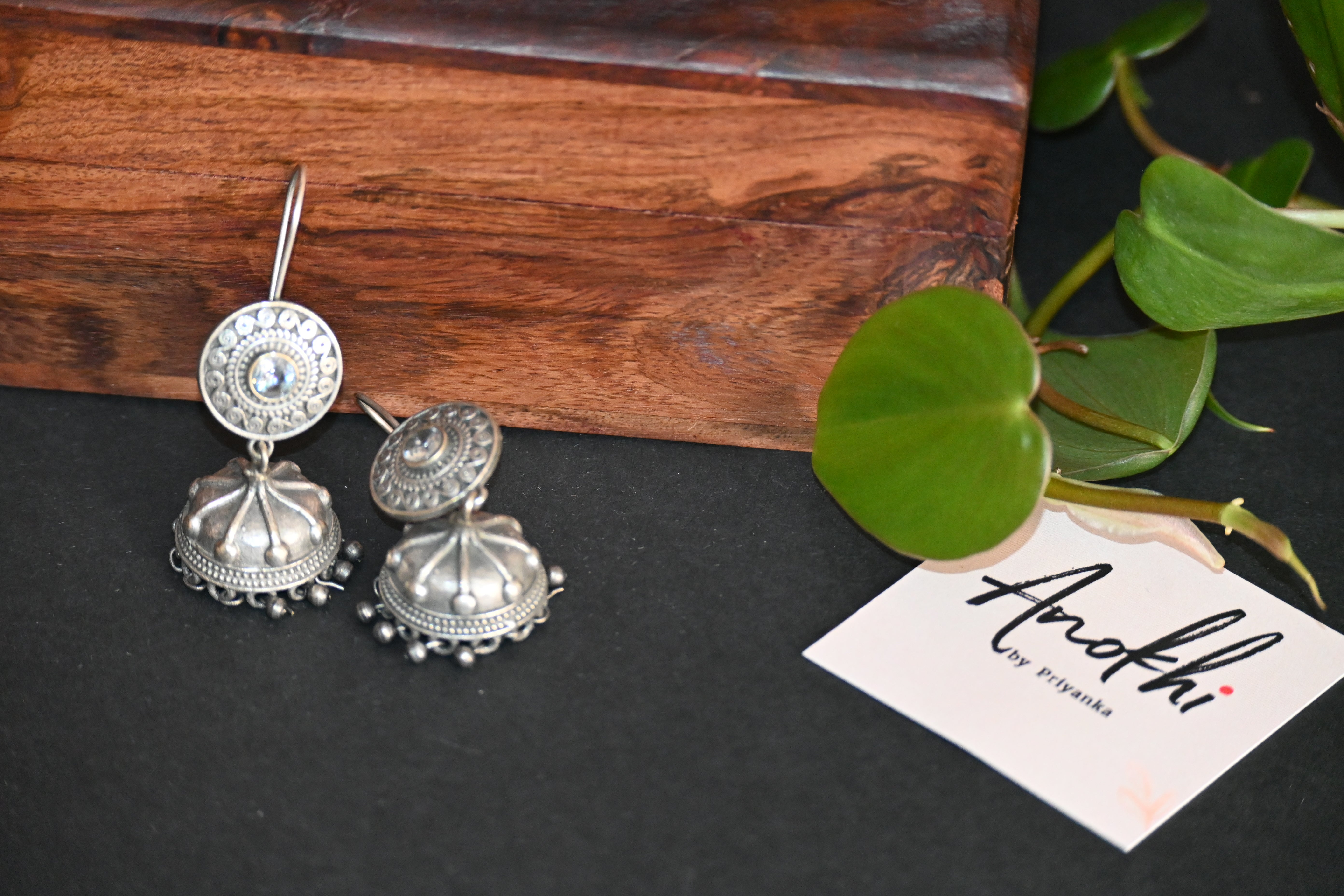 Kundan Multani Jhumka, Silver Look Alike Oxidized Earrings