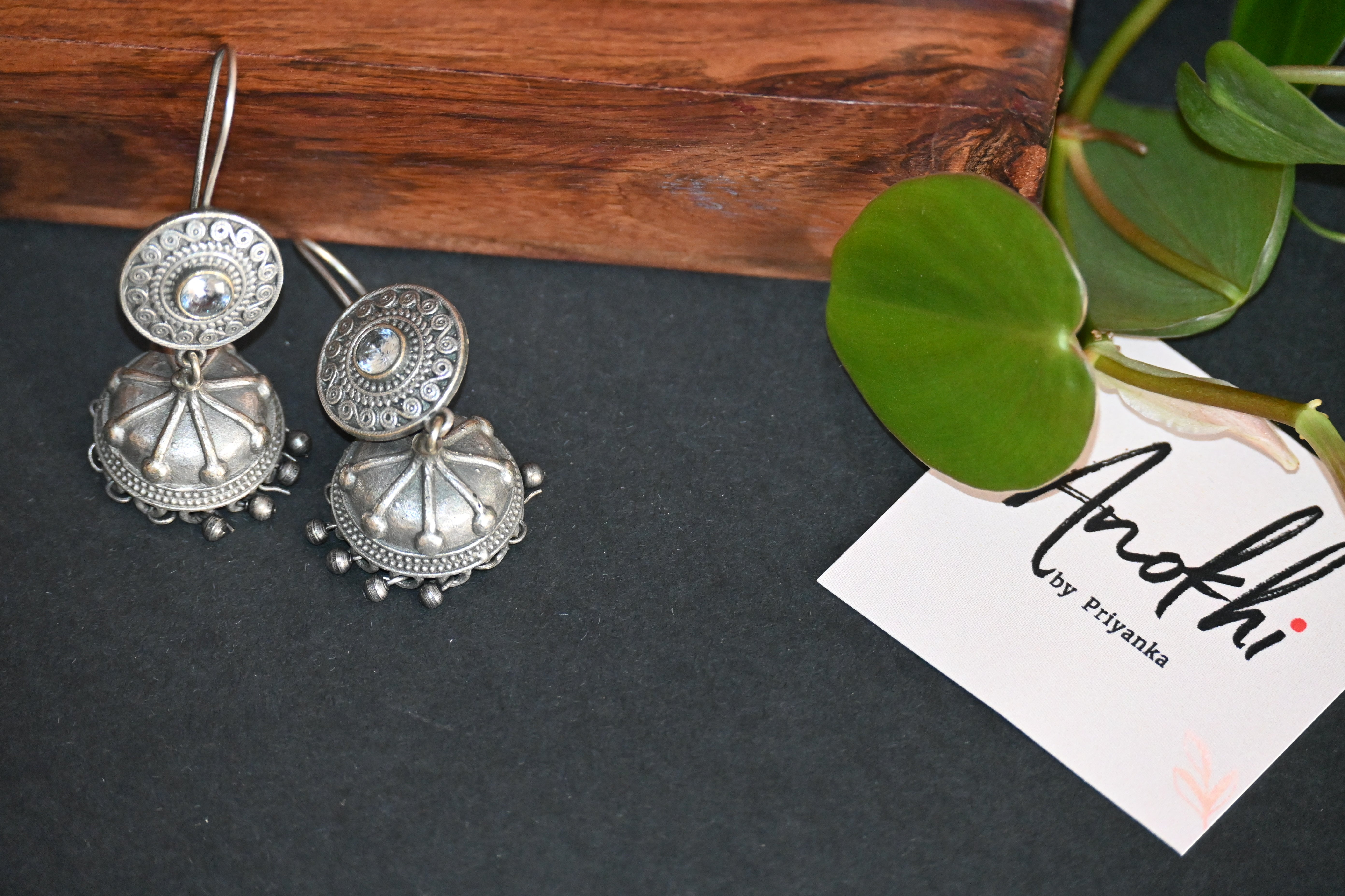 Kundan Multani Jhumka, Silver Look Alike Oxidized Earrings