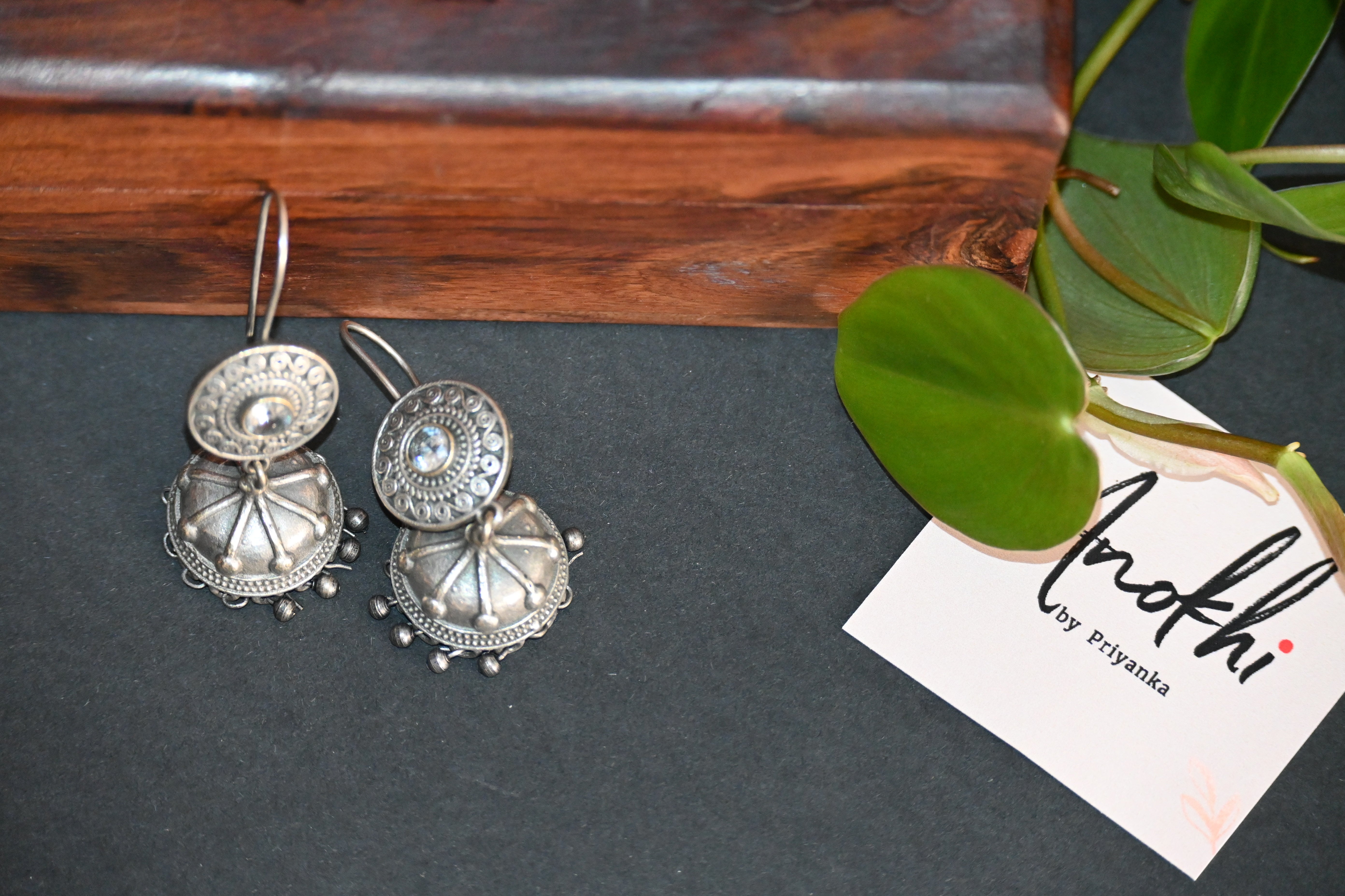 Kundan Multani Jhumka, Silver Look Alike Oxidized Earrings