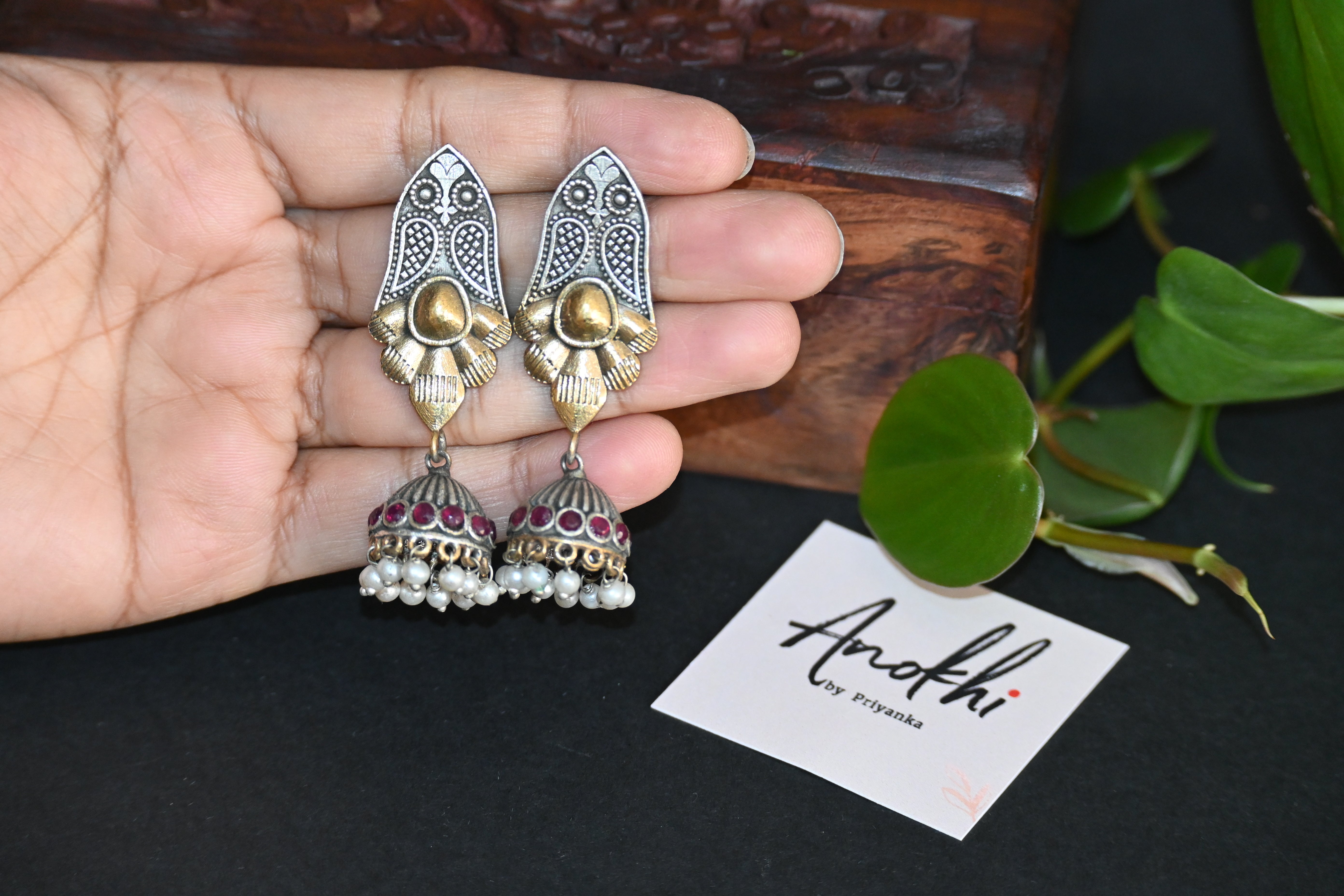 Ethnic Earpiece, Silver Look Alike Oxidized Earrings