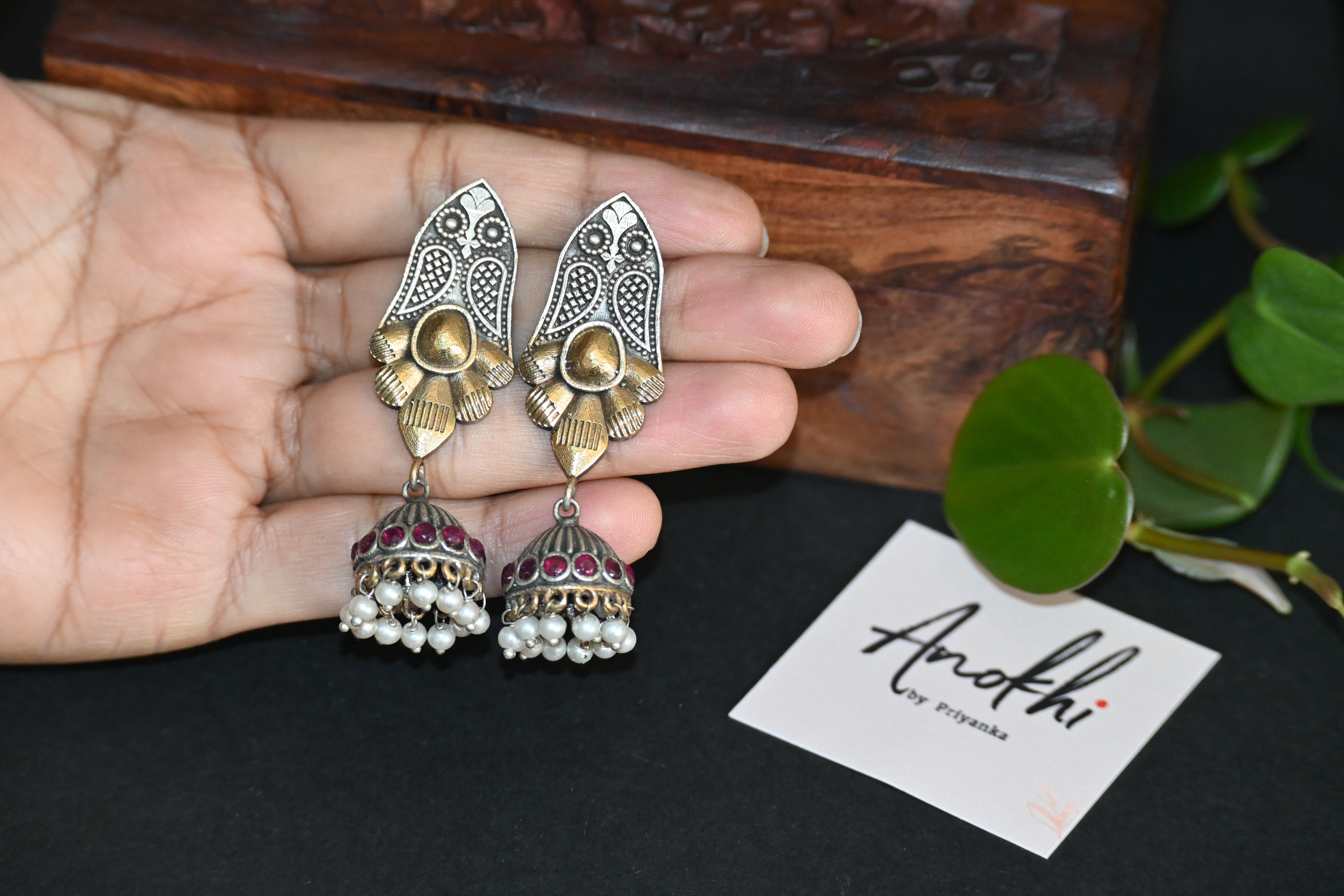 Ethnic Earpiece, Silver Look Alike Oxidized Earrings
