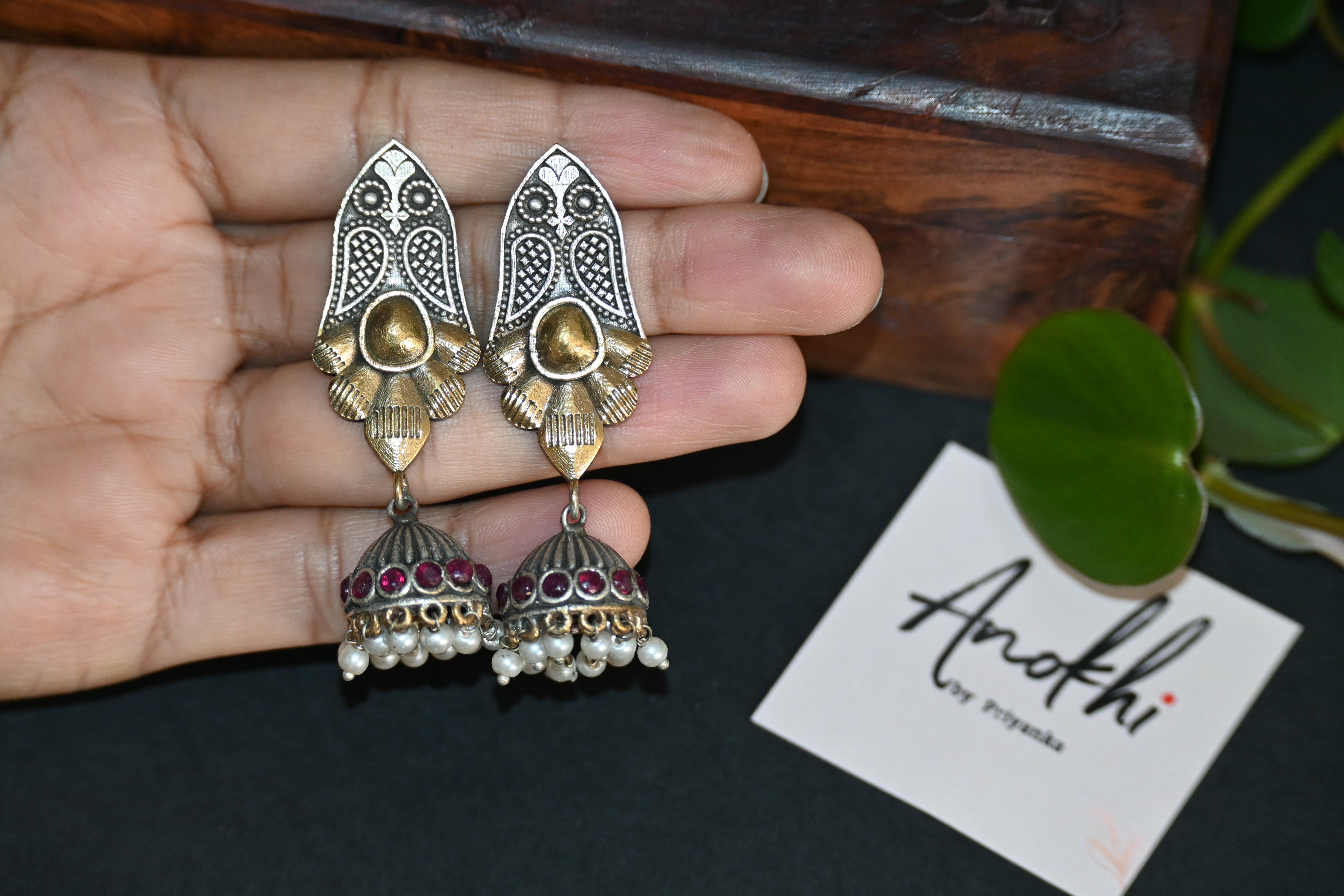 Ethnic Earpiece, Silver Look Alike Oxidized Earrings