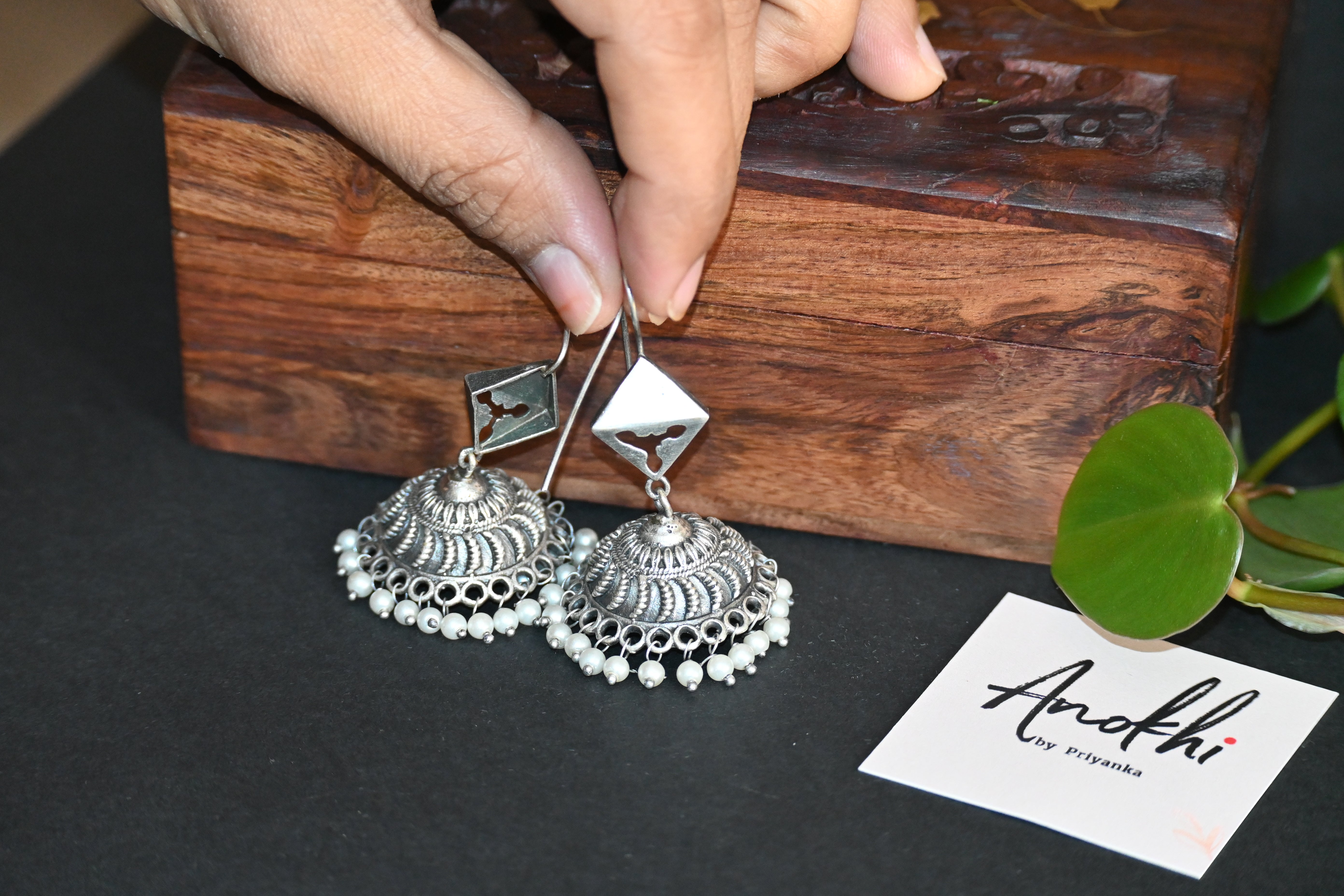 Zaveri Dome Jhumka, Silver Look Alike Oxidized Earrings