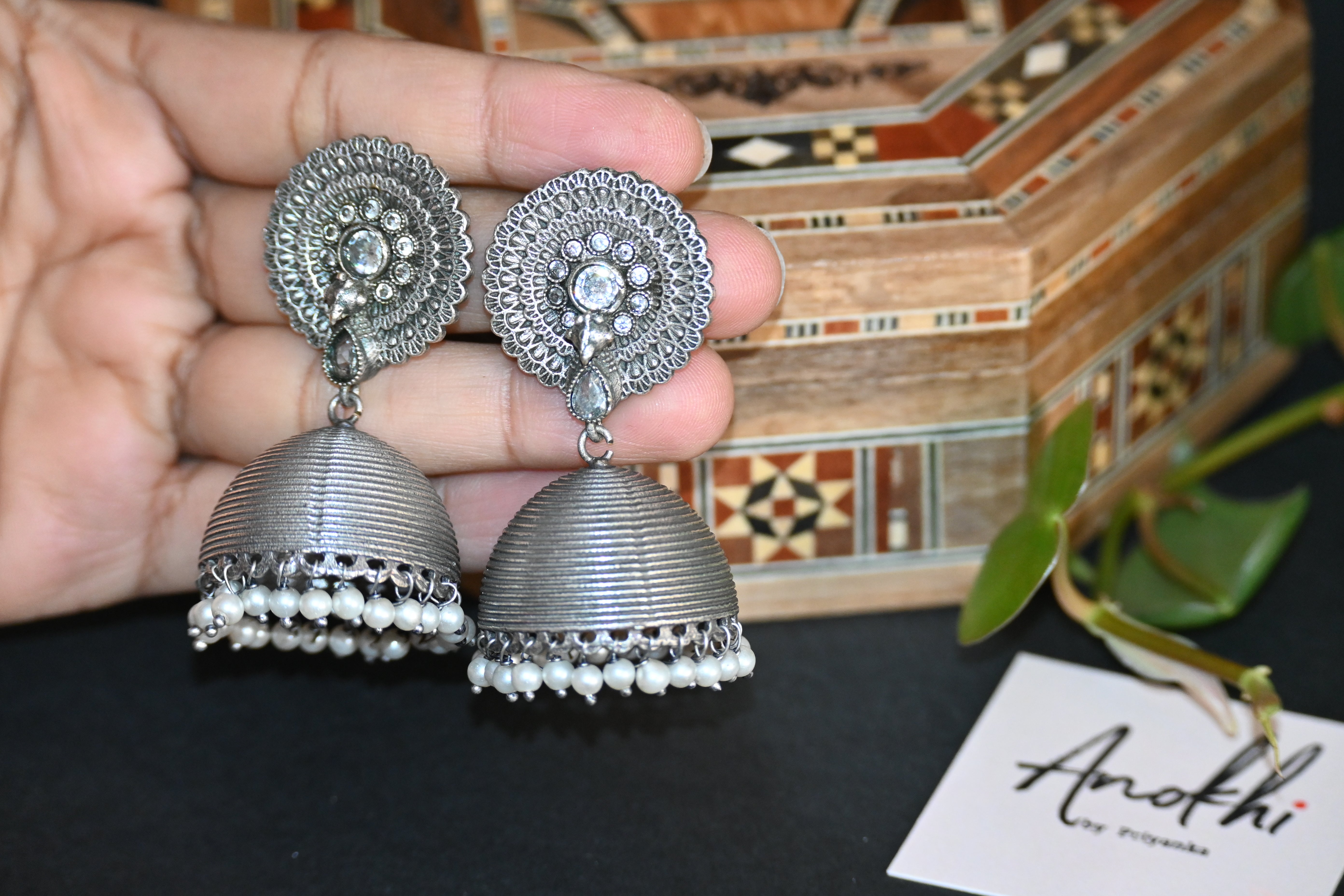 Efulgenz Dome Jhumka, Silver Look Alike Oxidized Earrings
