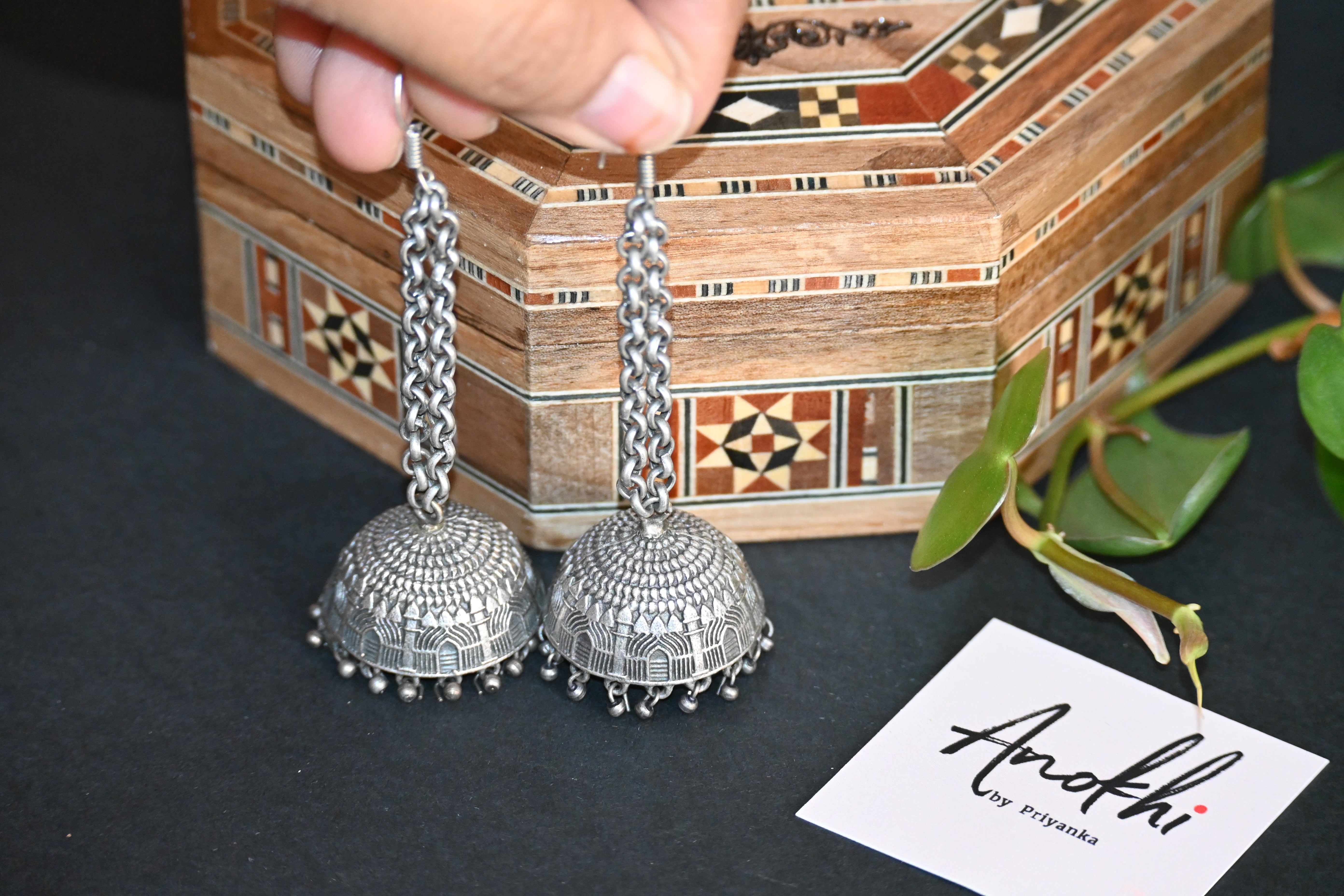 Afgani Dome Jhumka, Silver Look Alike Oxidized Earrings