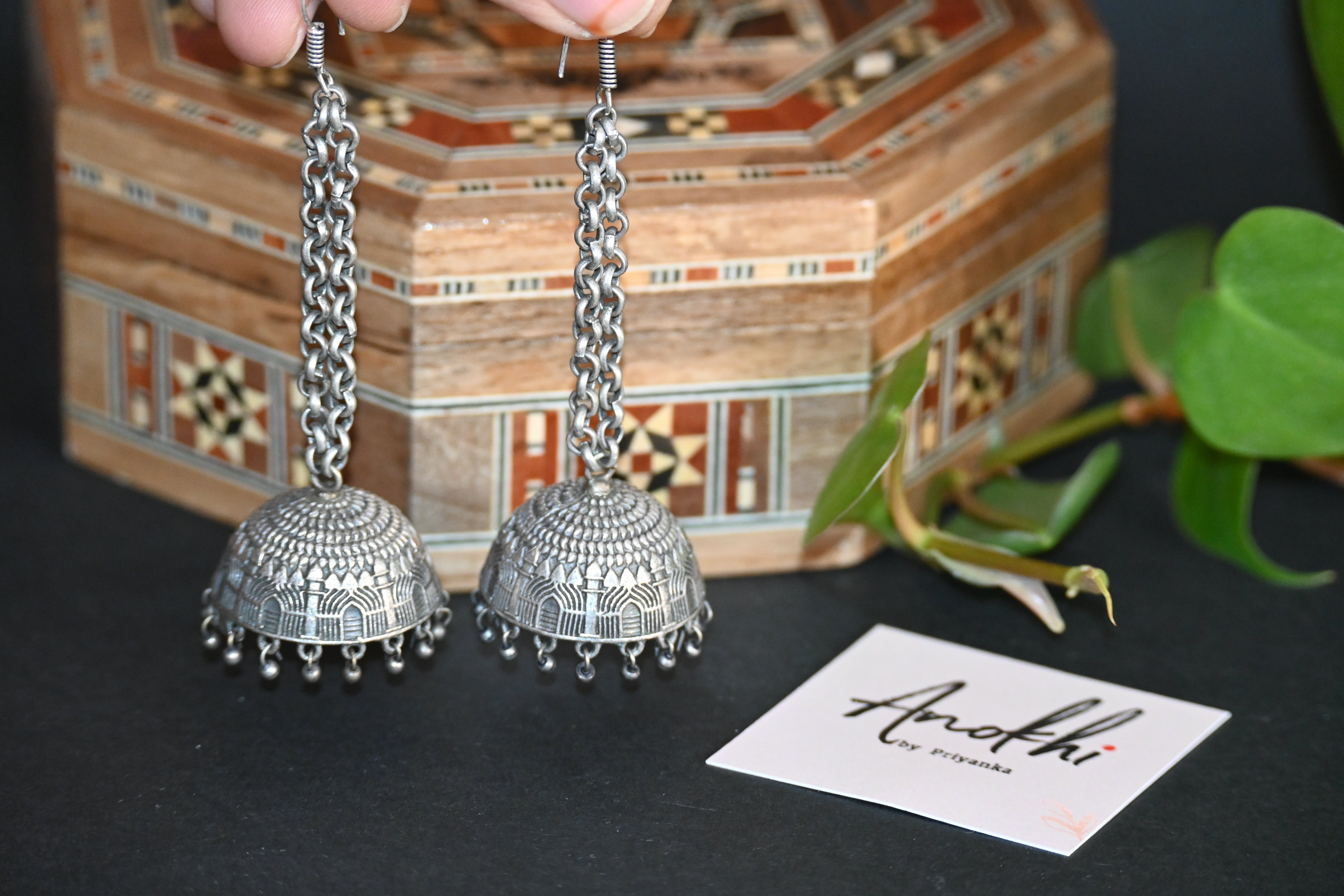 Afgani Dome Jhumka, Silver Look Alike Oxidized Earrings
