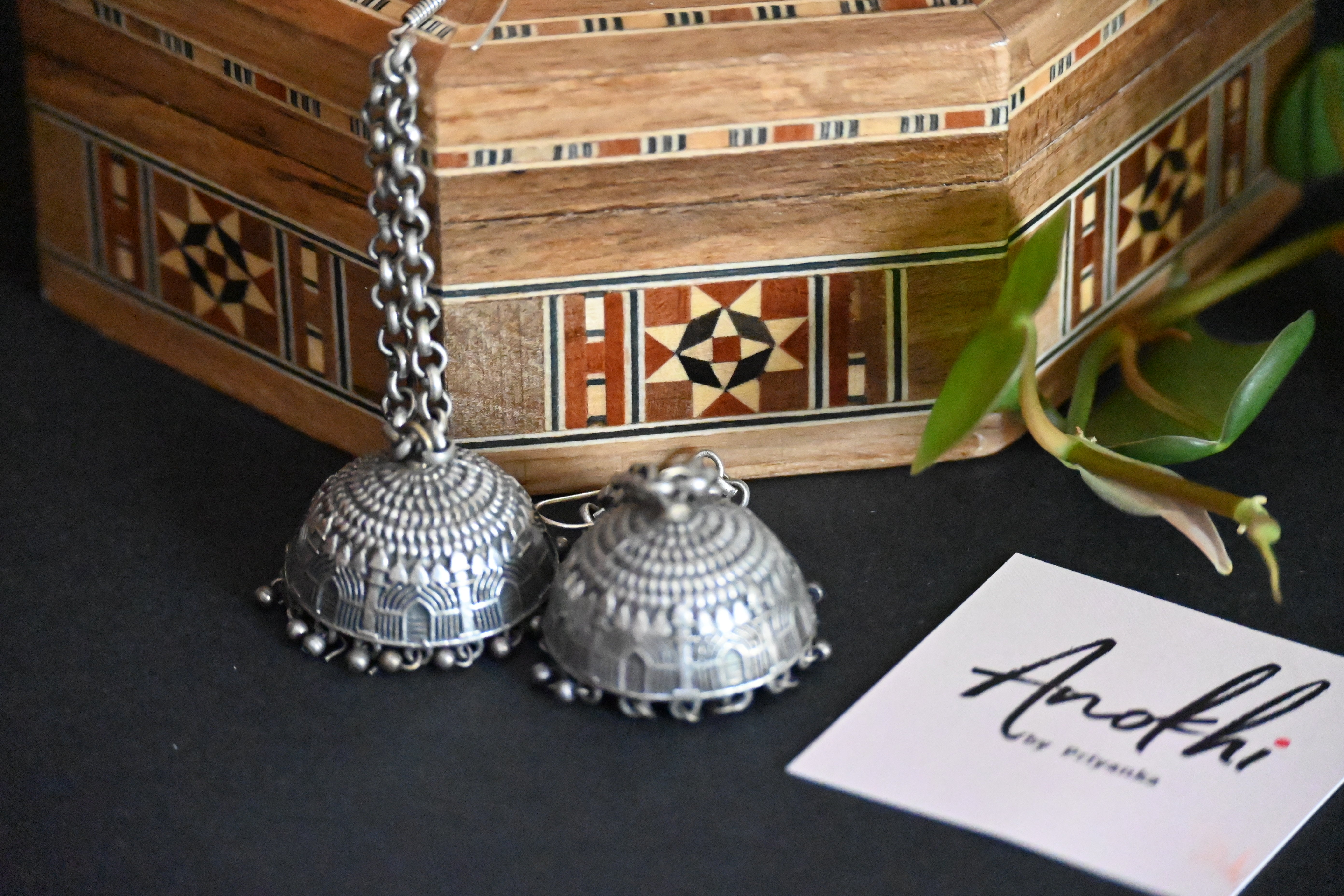 Afgani Dome Jhumka, Silver Look Alike Oxidized Earrings