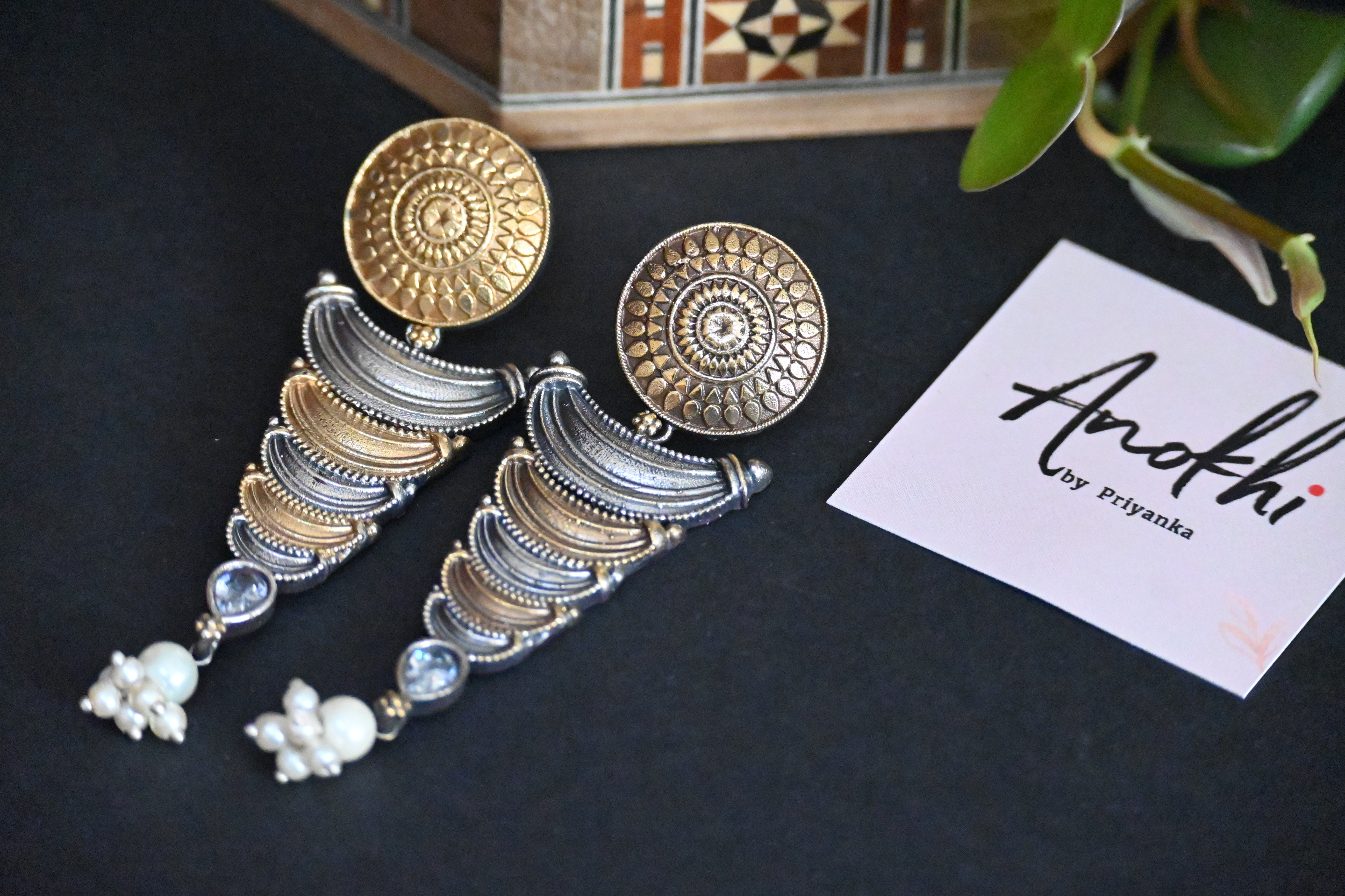 Nirvana, Silver Look Alike Oxidized Earrings