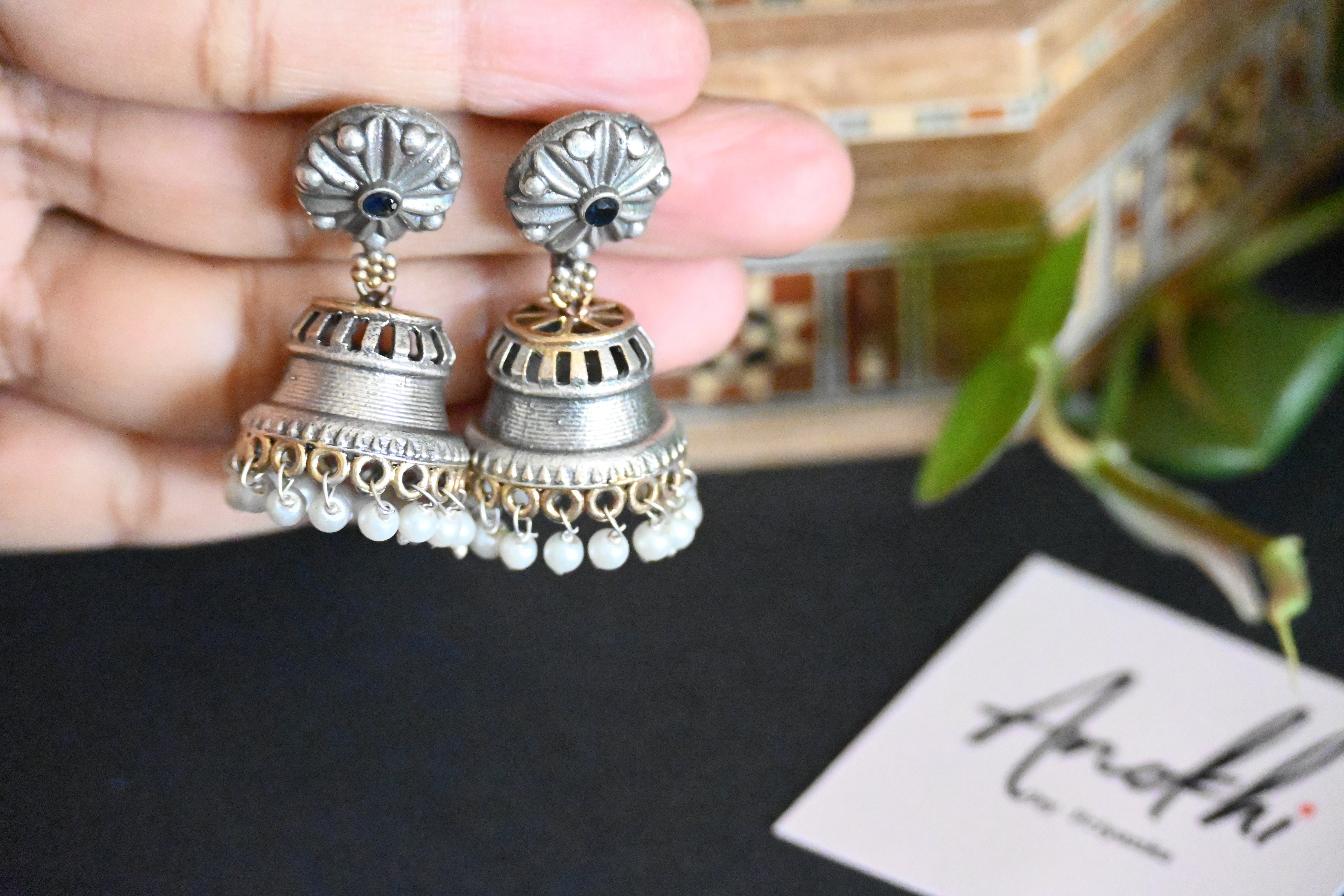 Jaanvi Jhumka, Silver Look Alike Oxidized Earrings