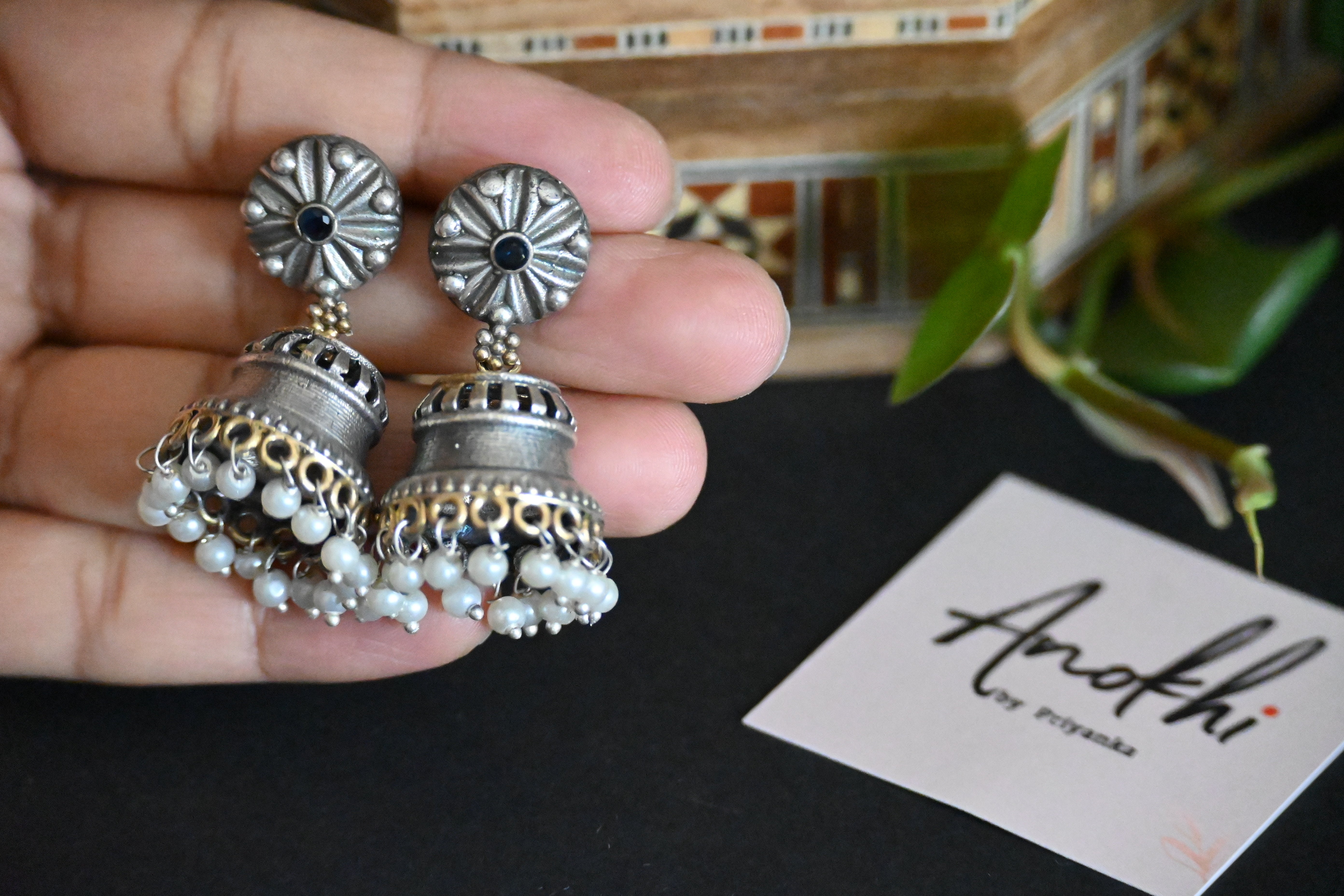 Jaanvi Jhumka, Silver Look Alike Oxidized Earrings