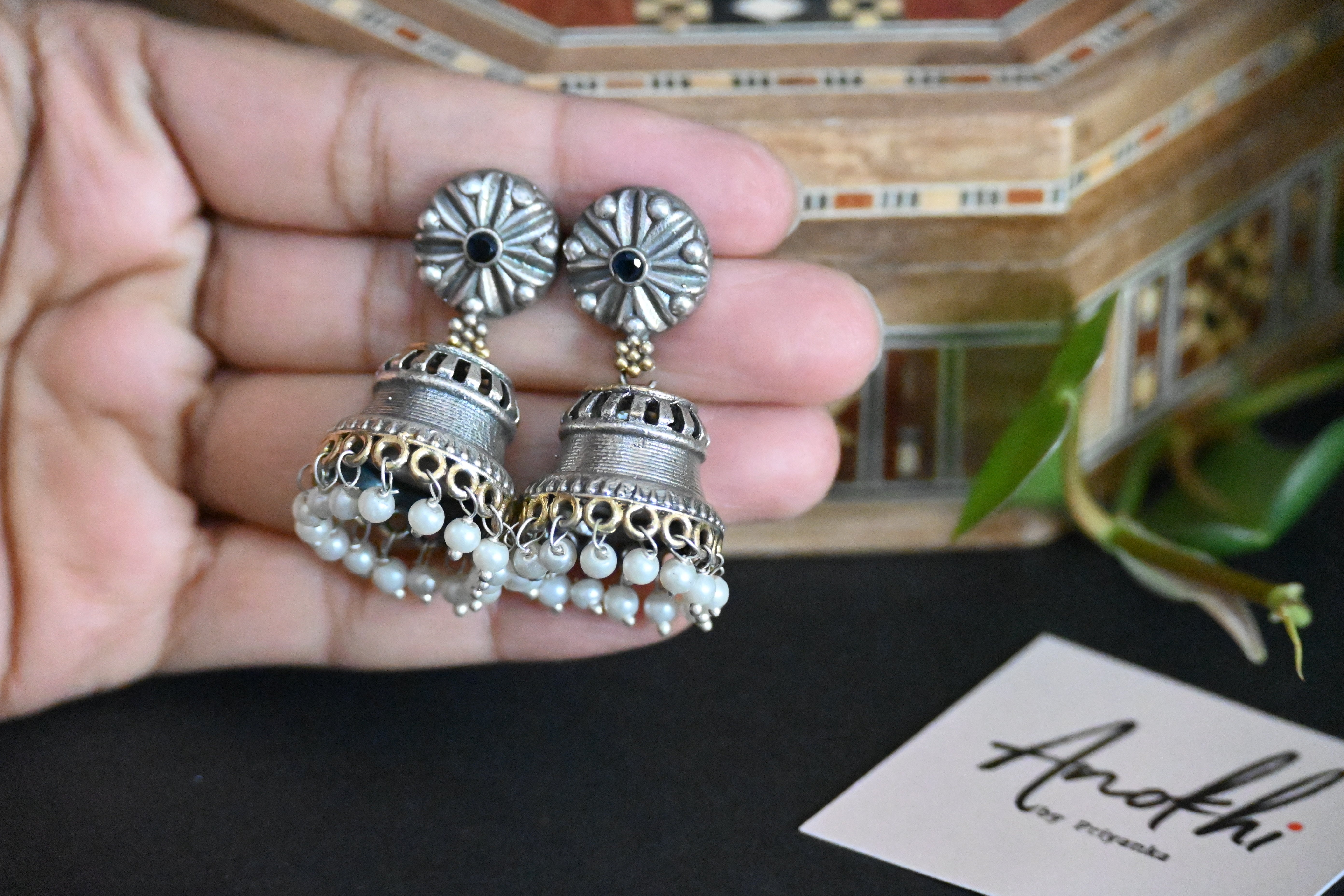 Jaanvi Jhumka, Silver Look Alike Oxidized Earrings