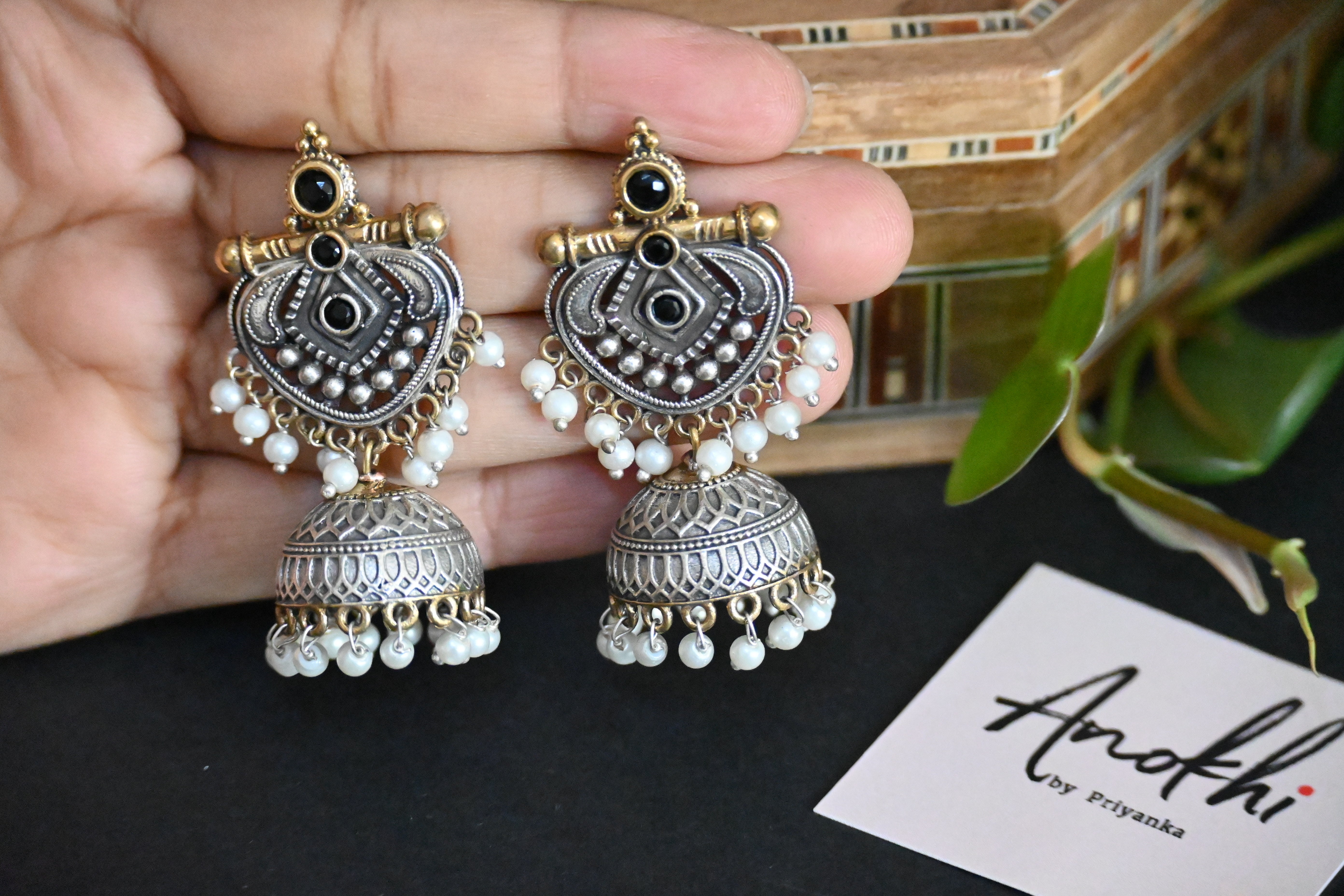 Sangeet Jhumka, Silver Look Alike Oxidized Earrings