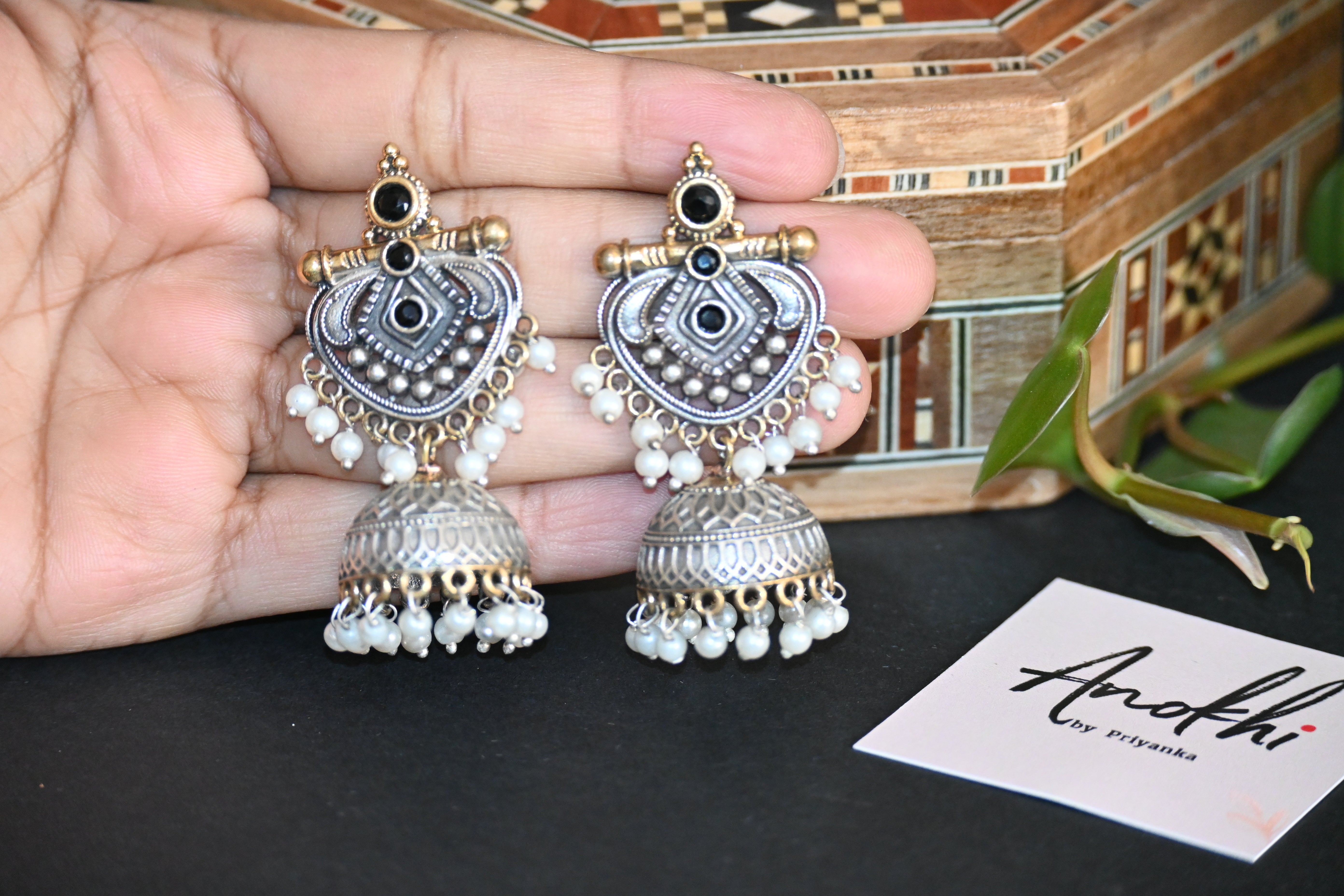 Sangeet Jhumka, Silver Look Alike Oxidized Earrings