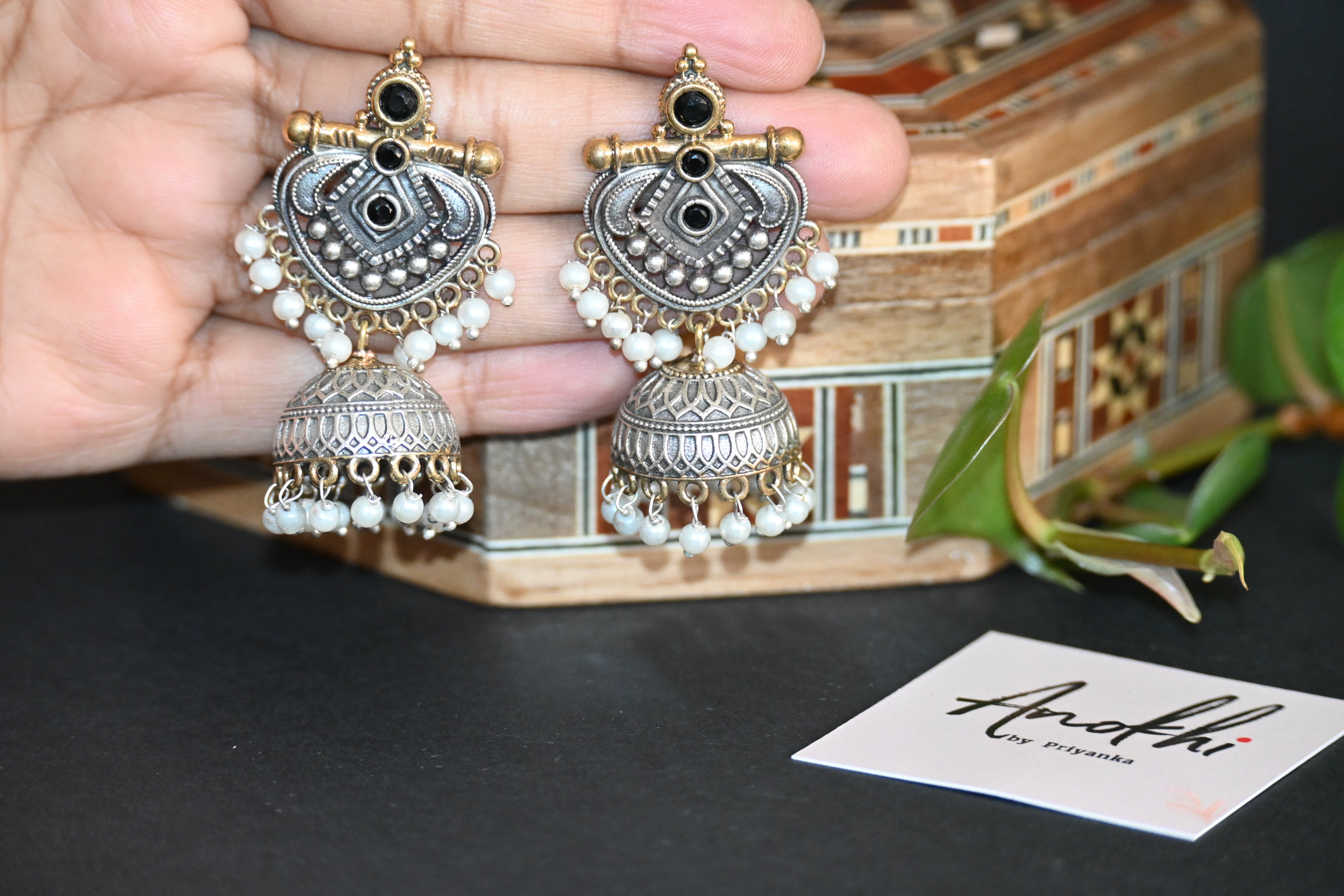 Sangeet Jhumka, Silver Look Alike Oxidized Earrings