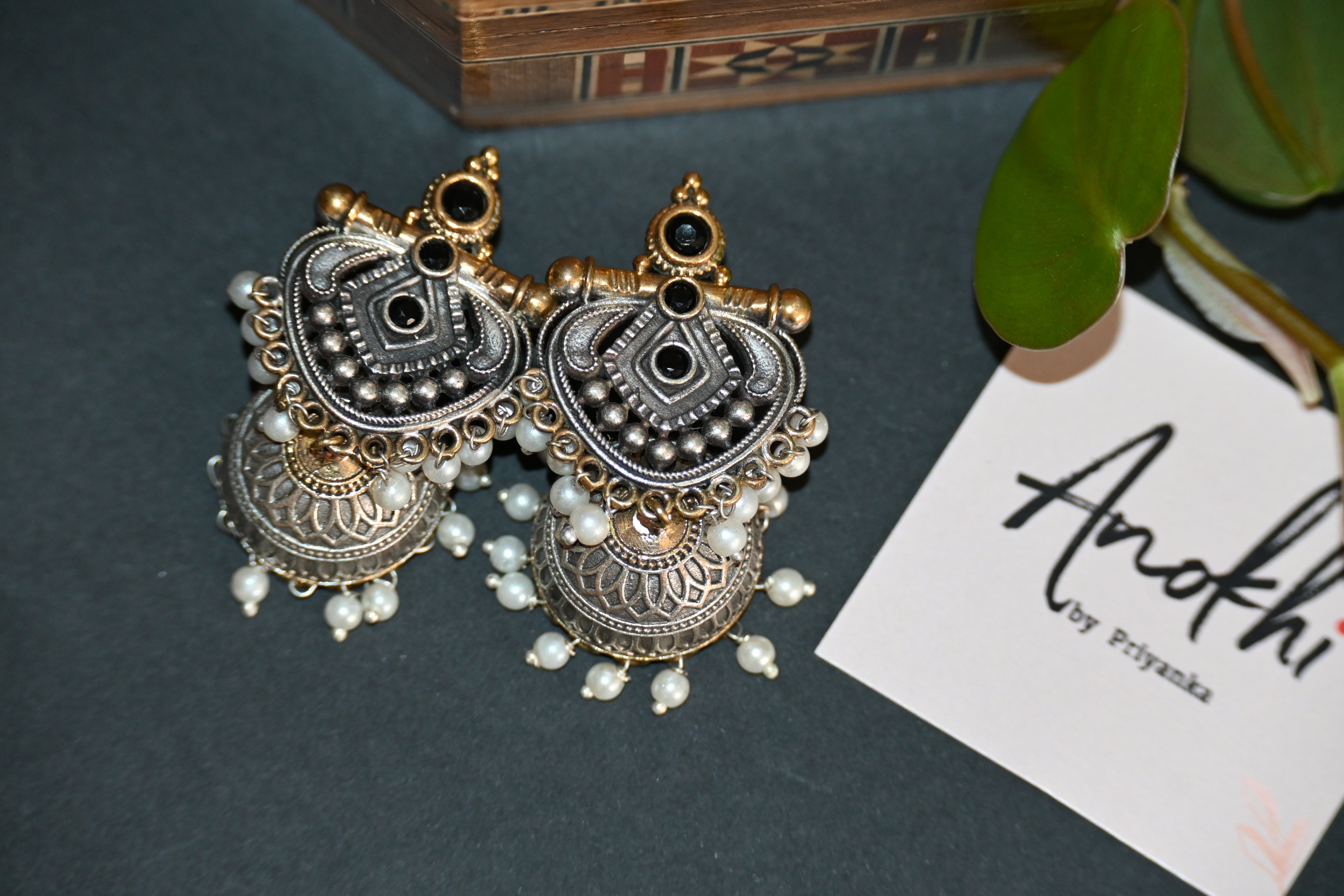 Sangeet Jhumka, Silver Look Alike Oxidized Earrings