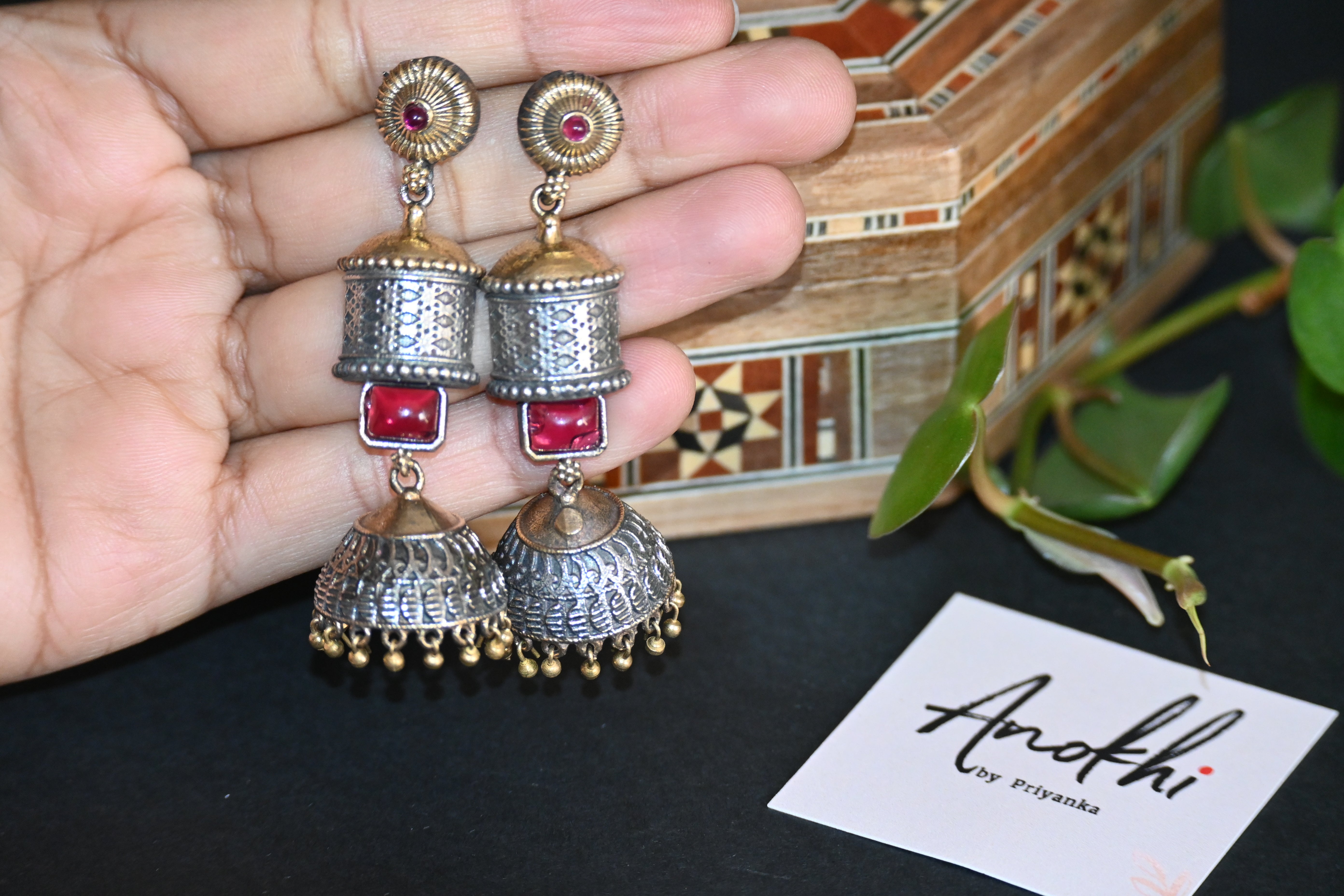 Mitali, Dual Tone, Silver Look Alike Oxidized Earrings