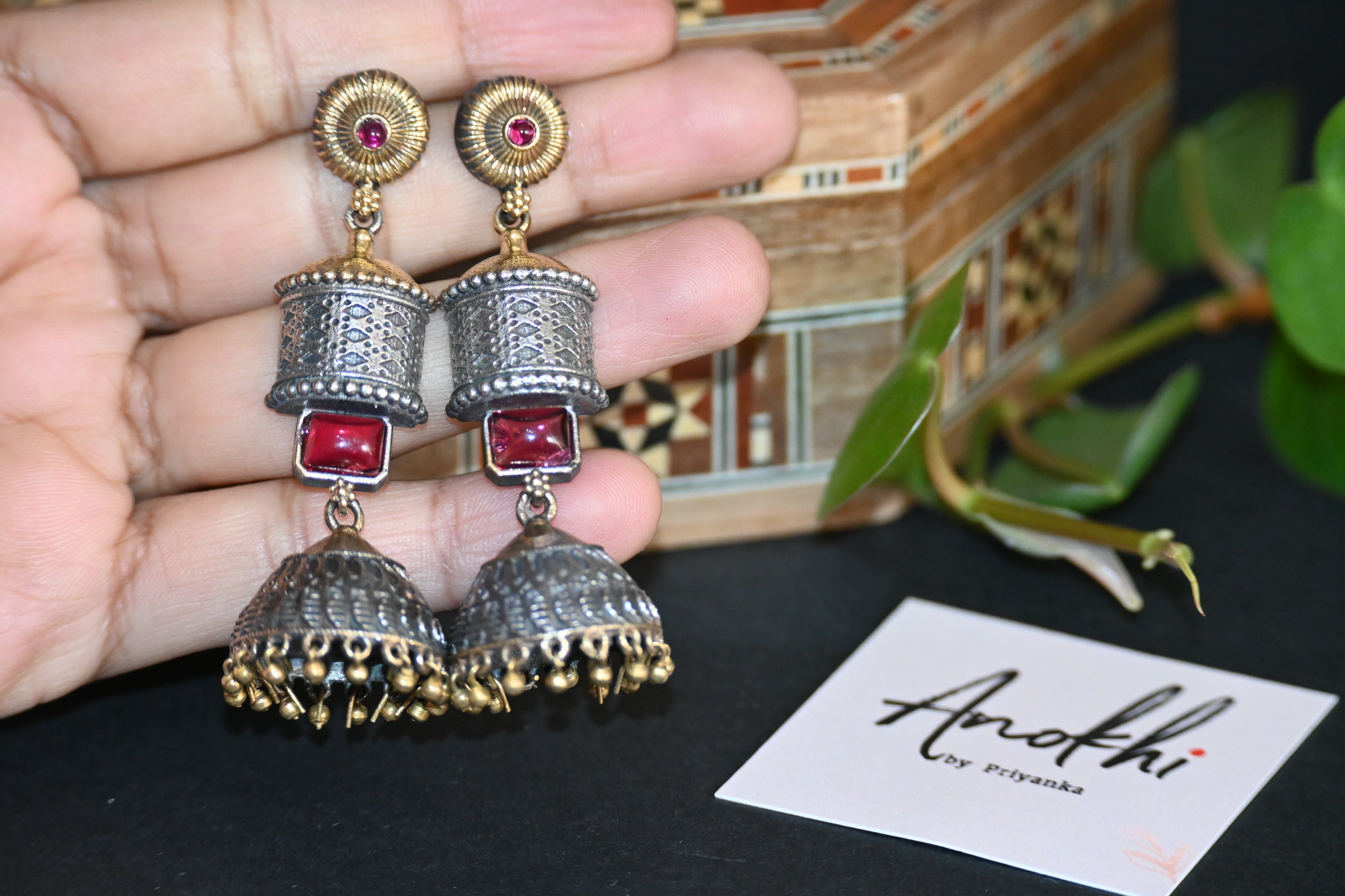 Mitali, Dual Tone, Silver Look Alike Oxidized Earrings