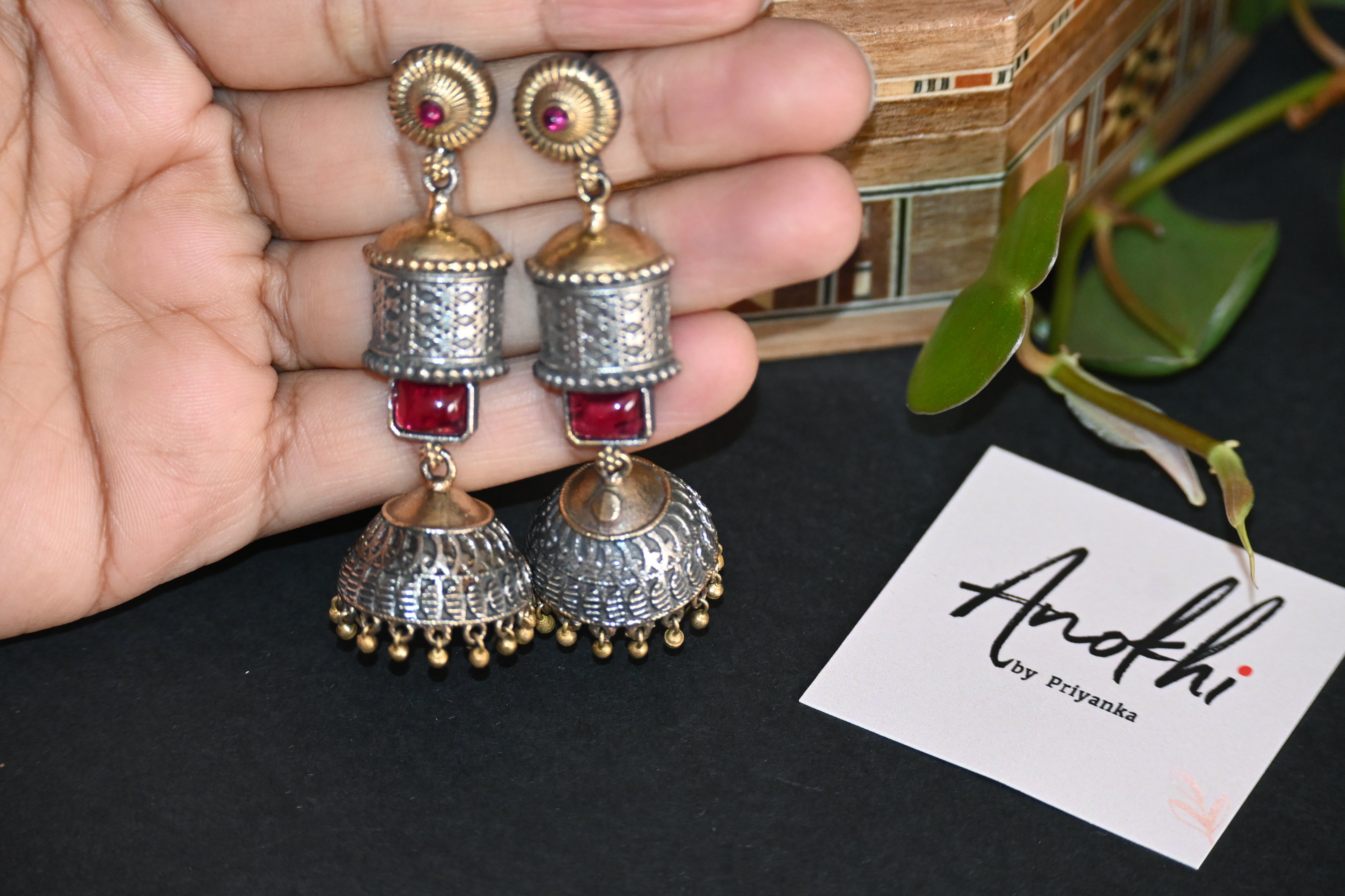 Mitali, Dual Tone, Silver Look Alike Oxidized Earrings