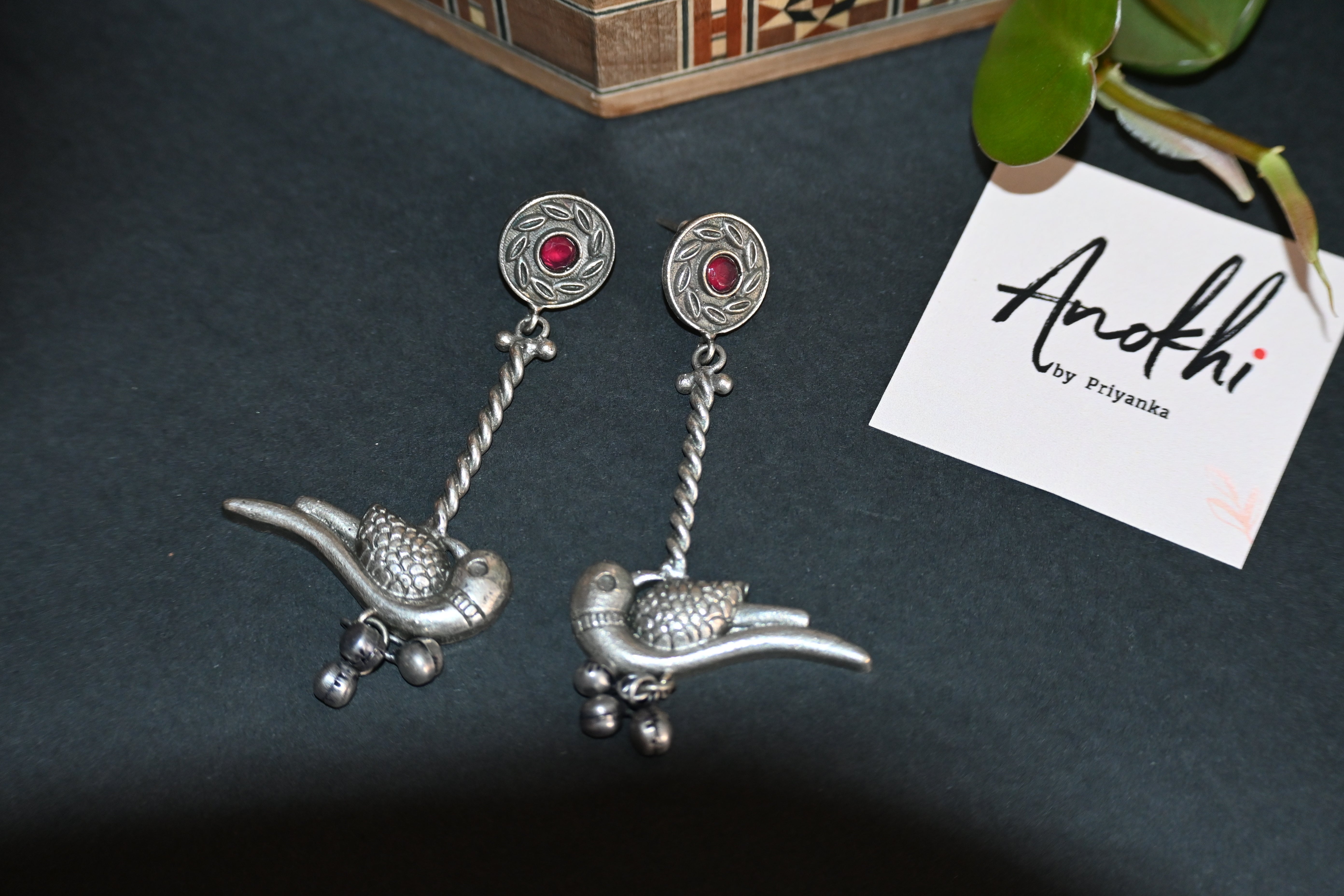 Bird, Silver Look Alike Oxidized Earrings