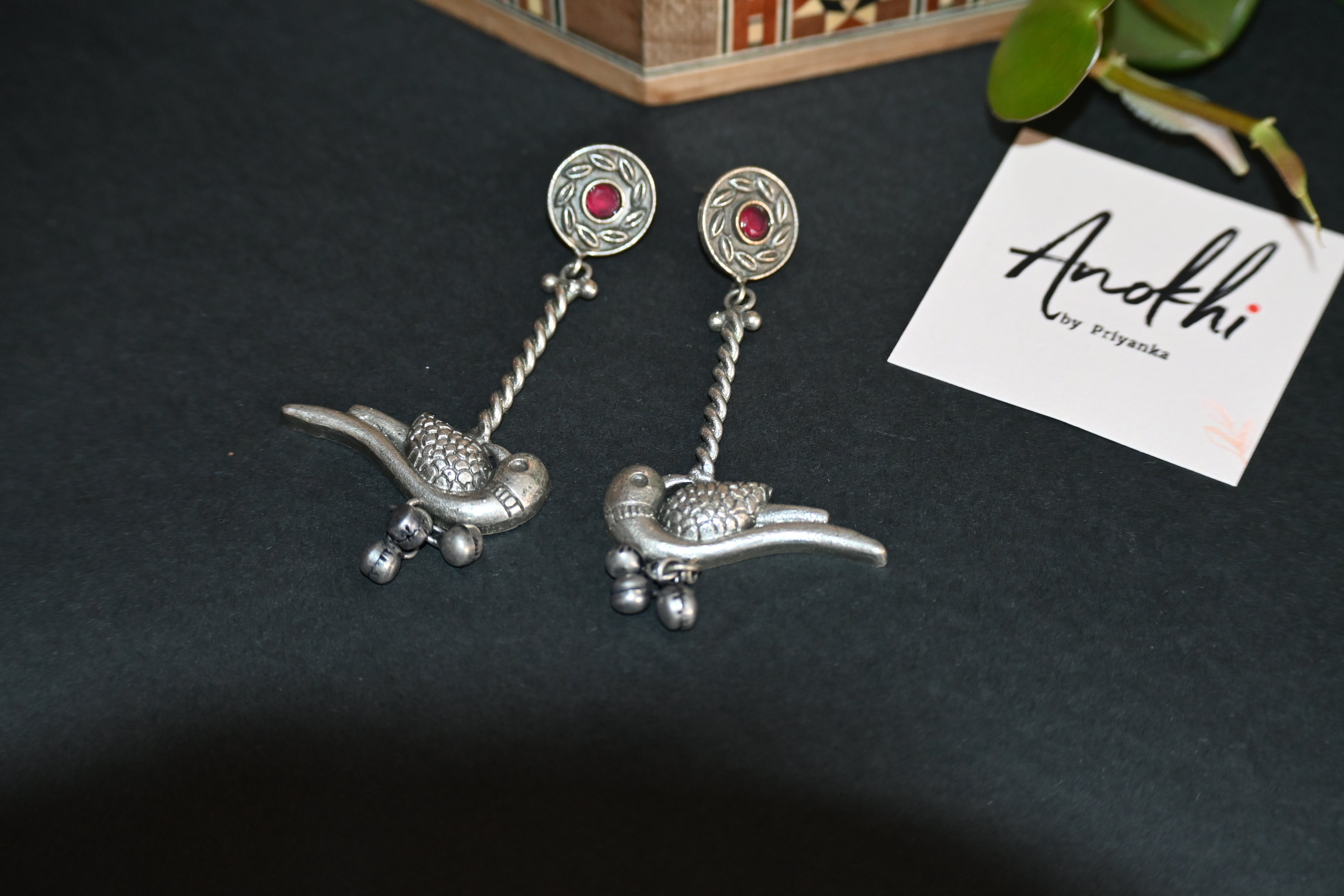 Bird, Silver Look Alike Oxidized Earrings
