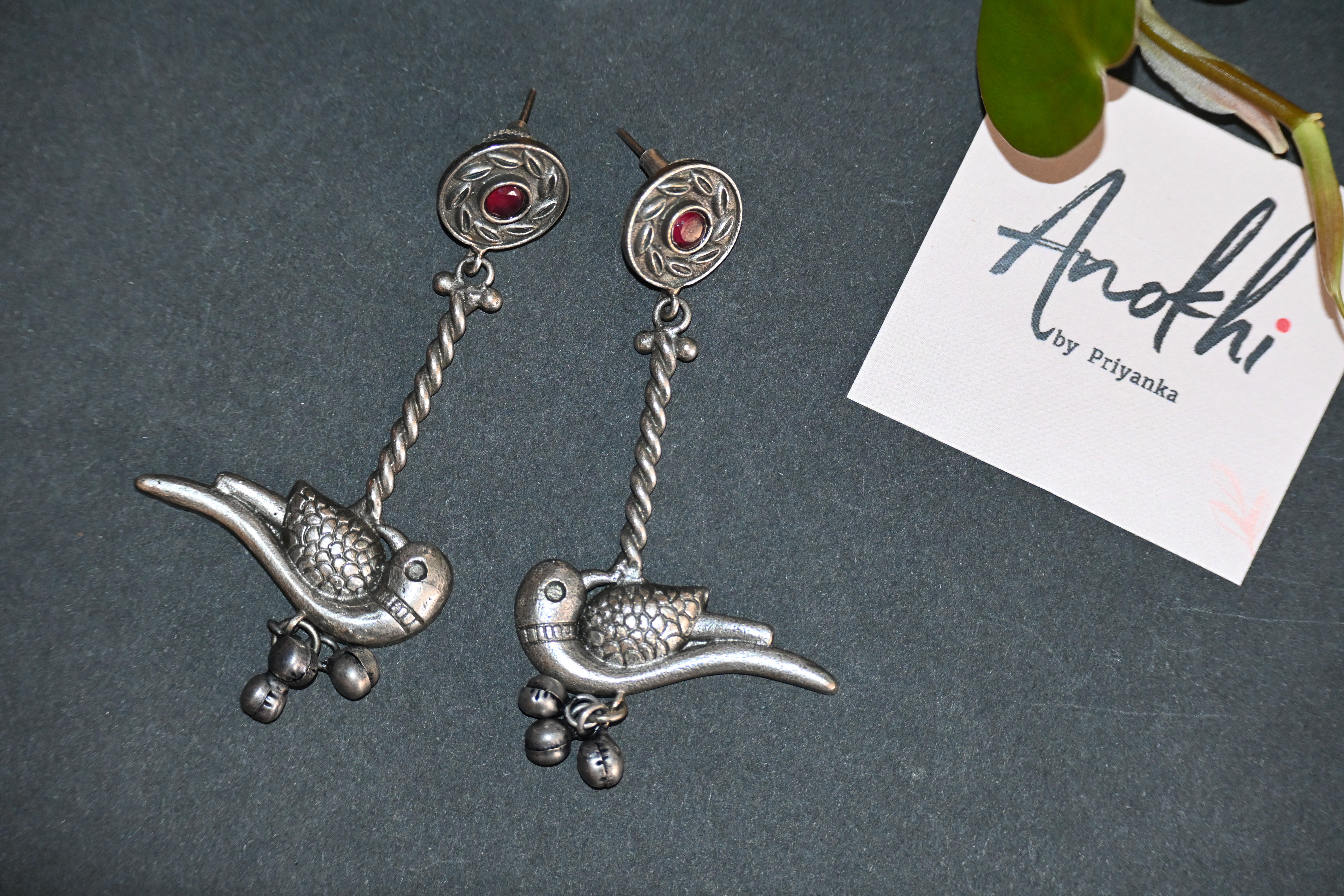 Bird, Silver Look Alike Oxidized Earrings