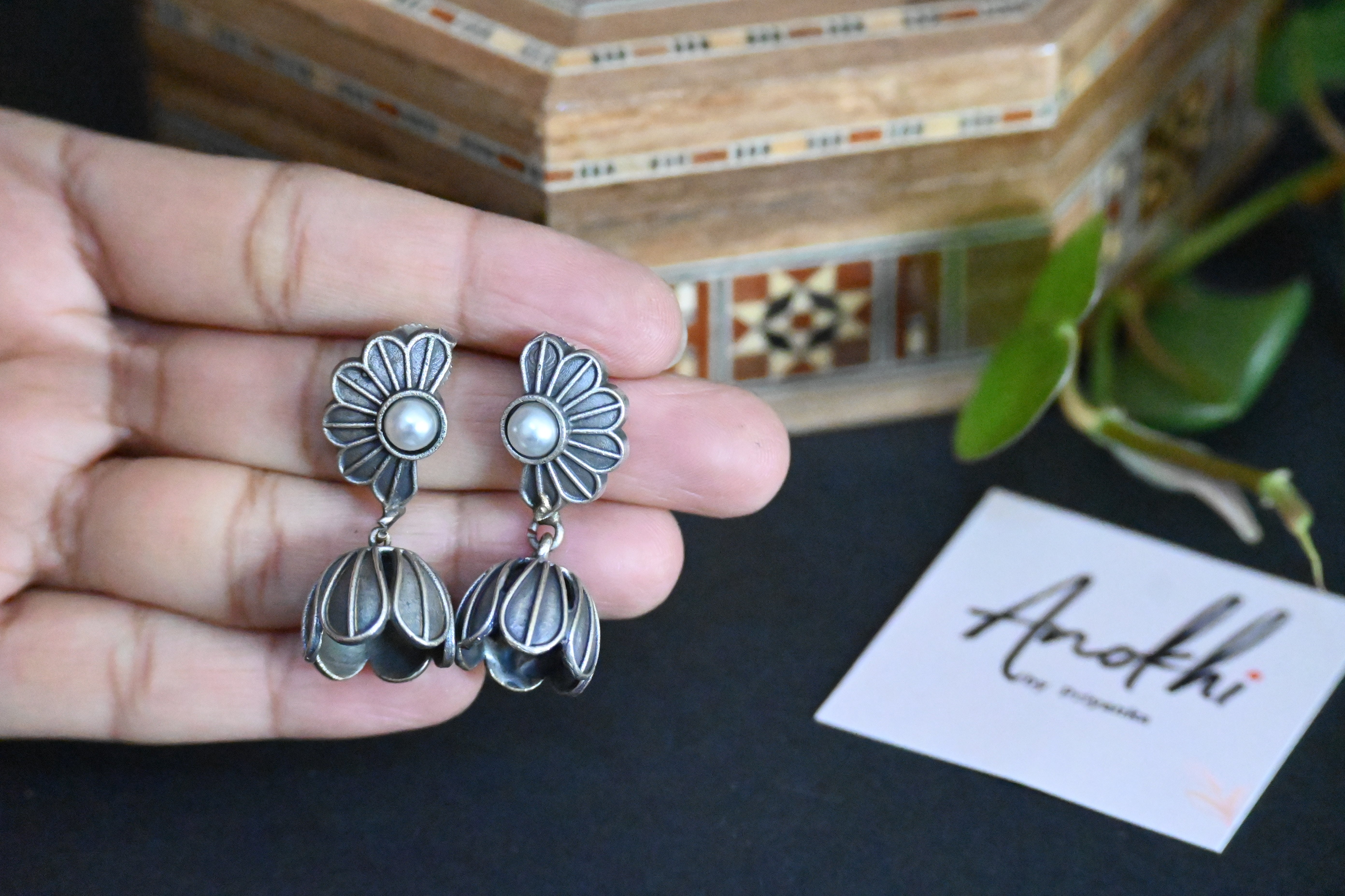 Chayya, Silver Look Alike Oxidized Earrings