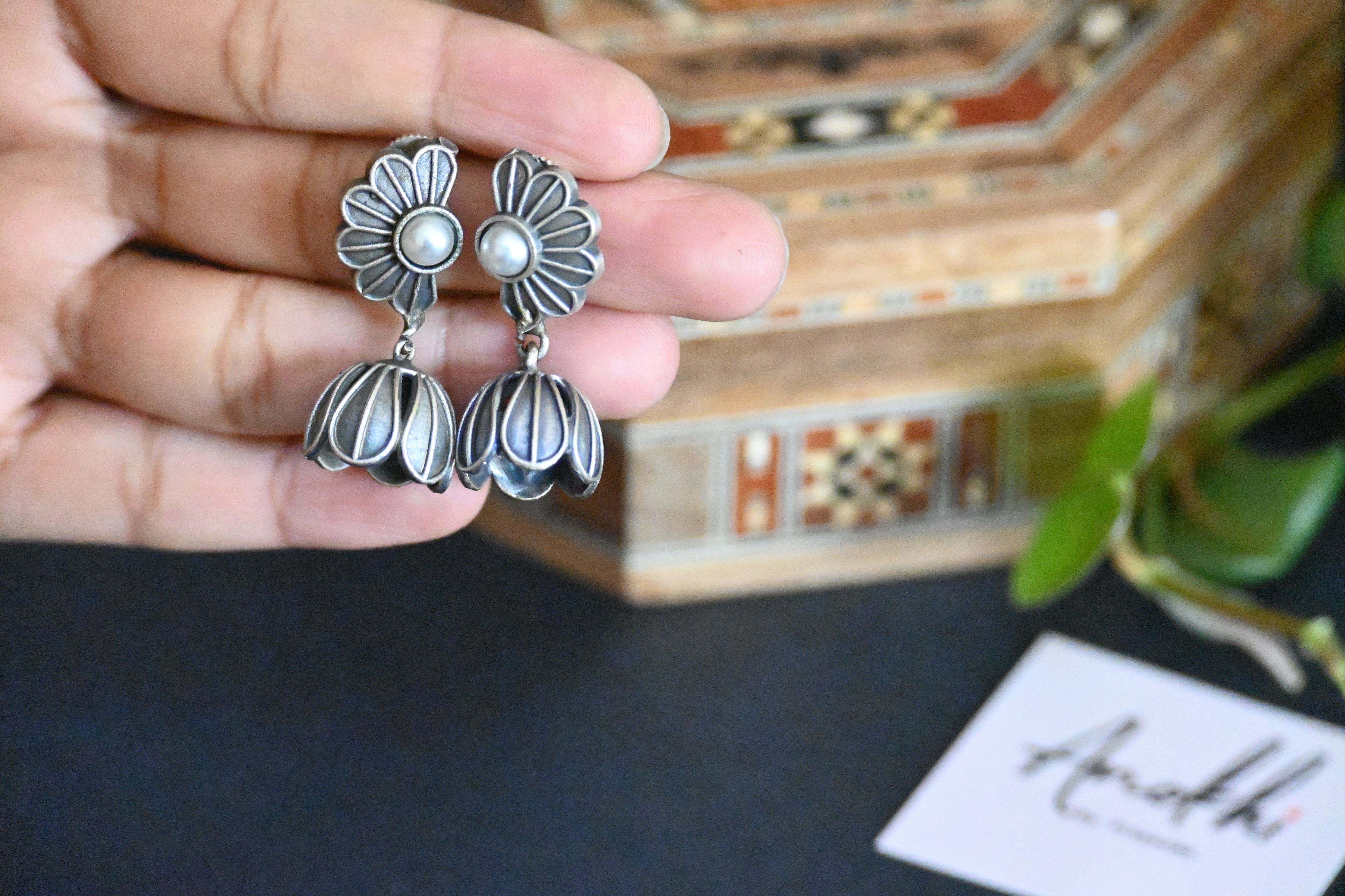 Chayya, Silver Look Alike Oxidized Earrings
