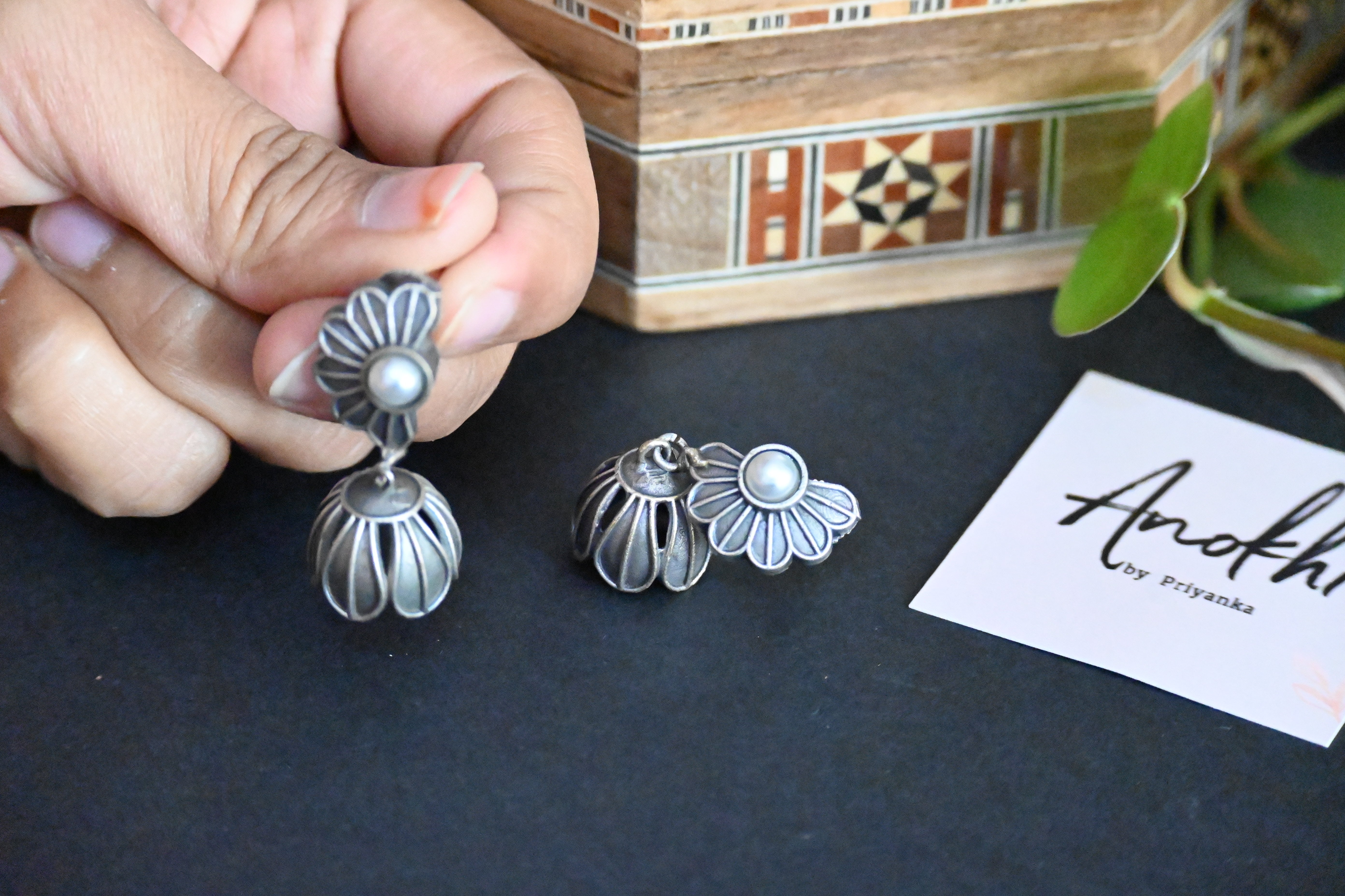 Chayya, Silver Look Alike Oxidized Earrings