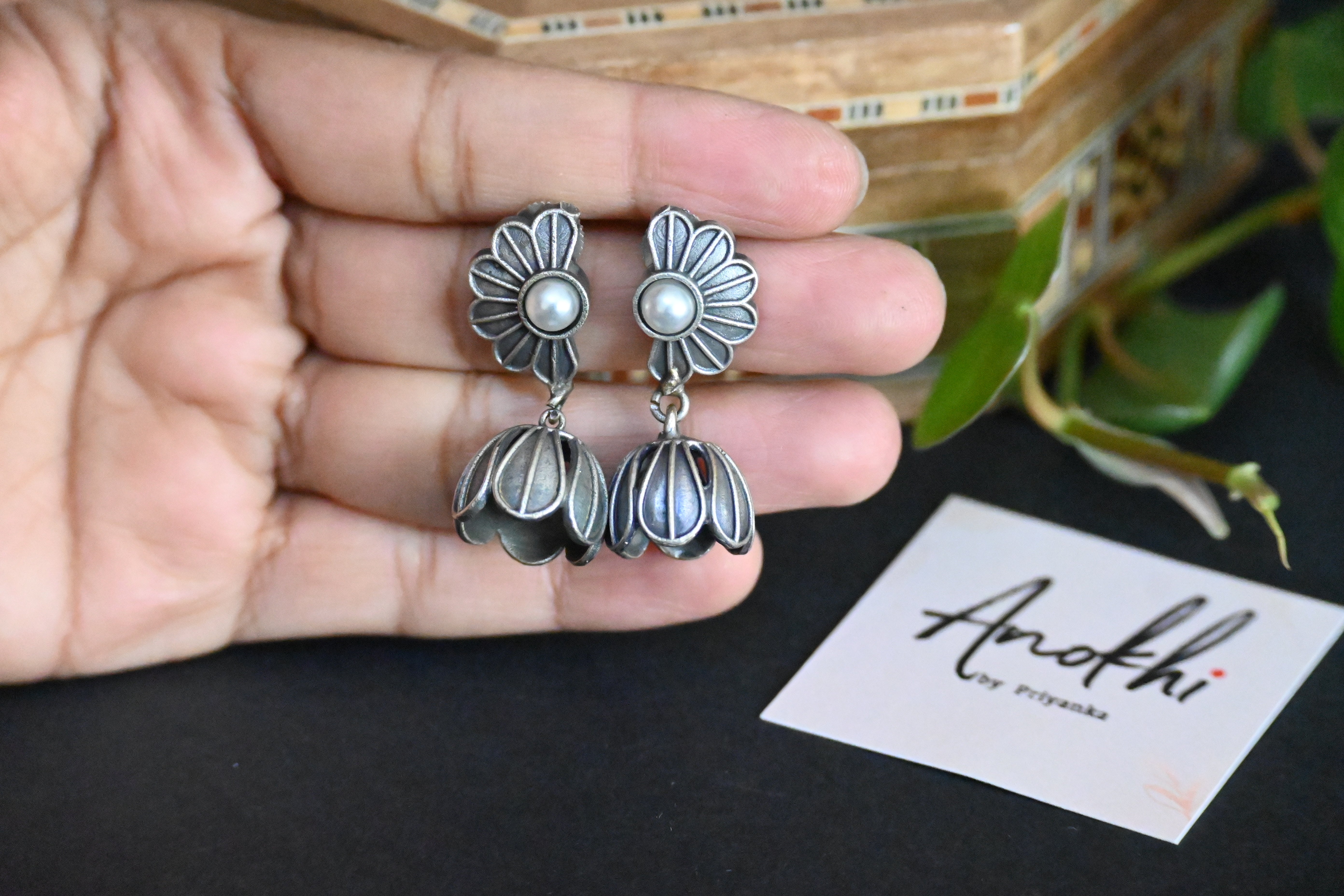 Chayya, Silver Look Alike Oxidized Earrings