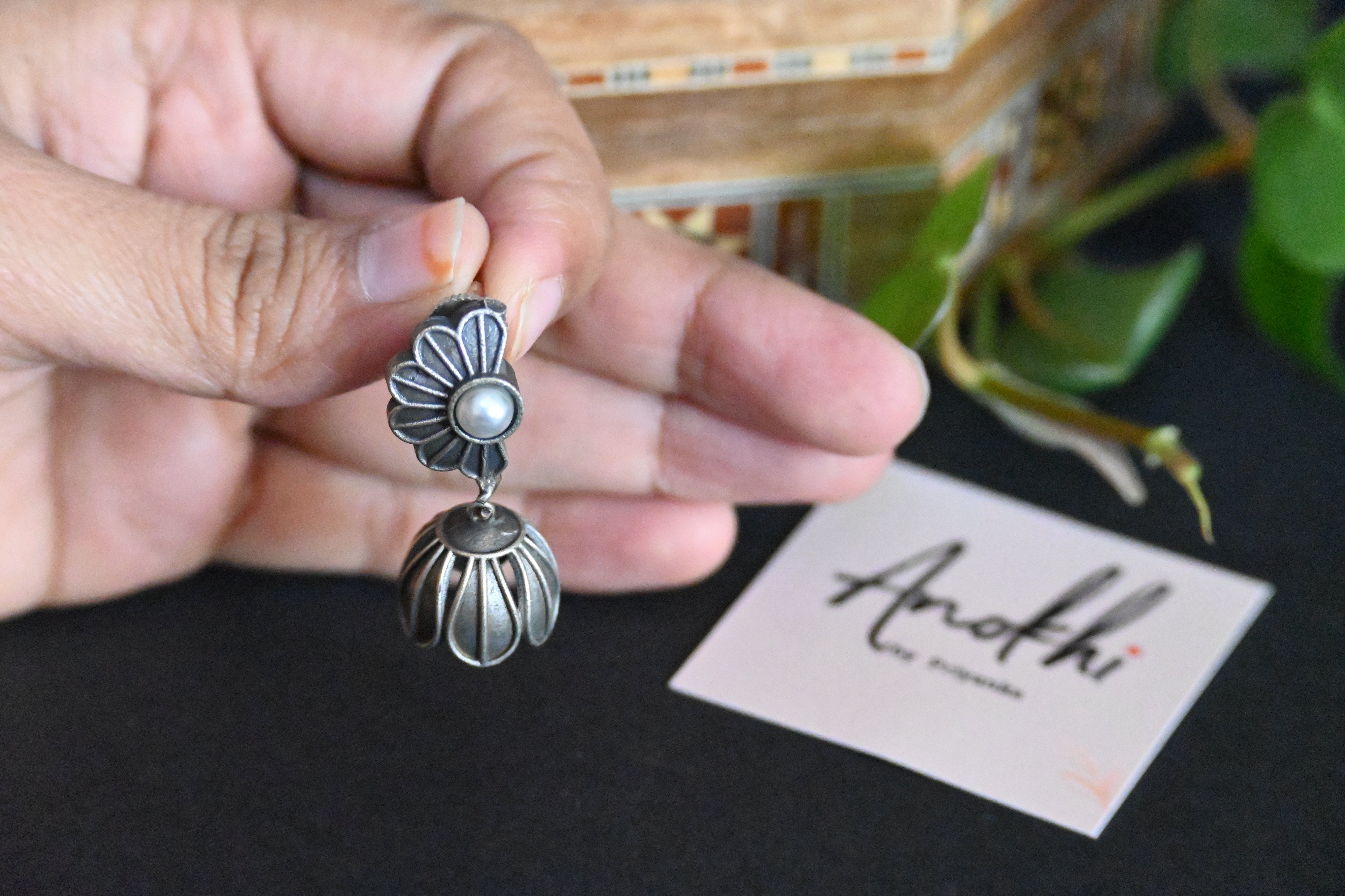 Chayya, Silver Look Alike Oxidized Earrings