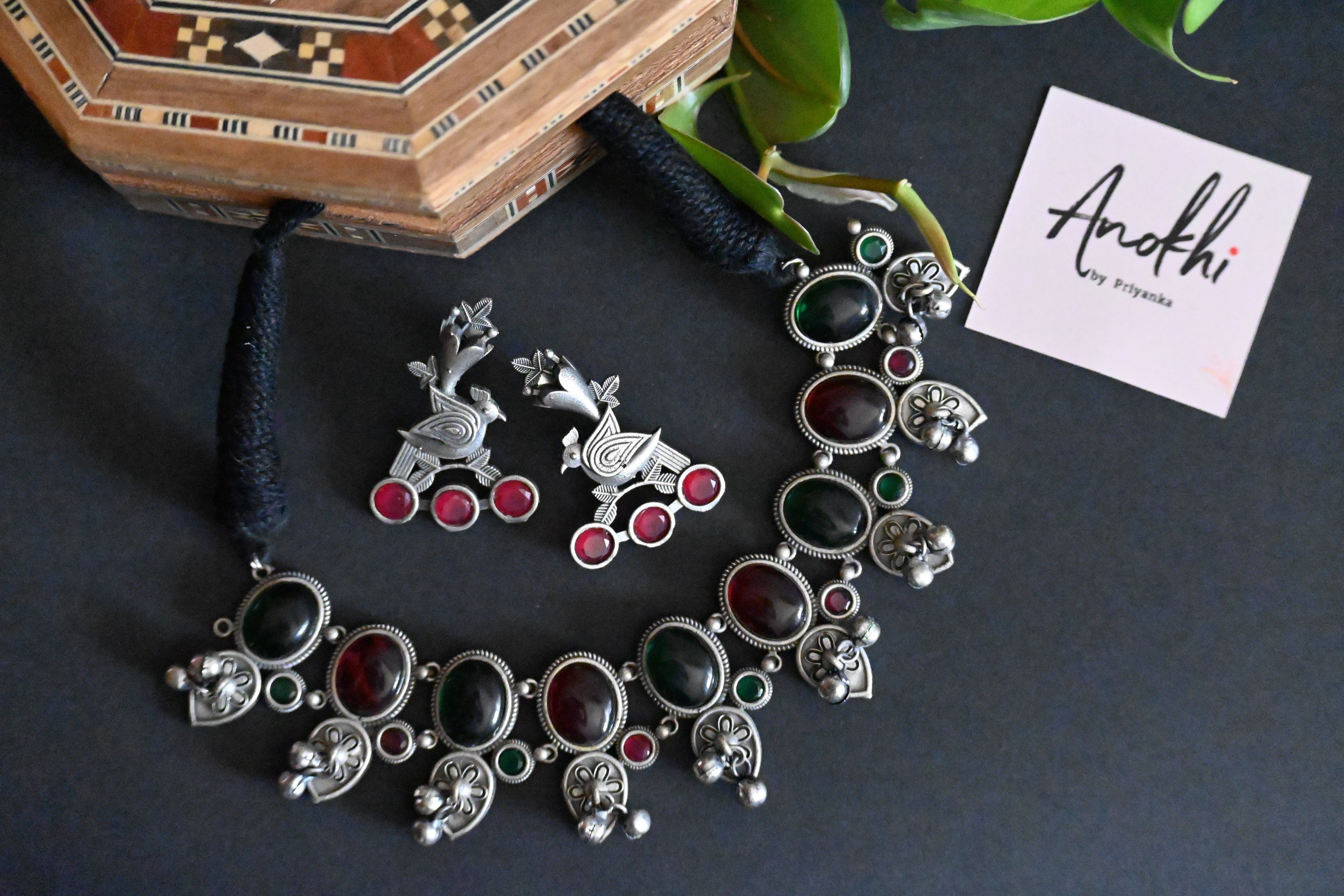 "Raha" Dual Tone Necklace, Monalisa Stone