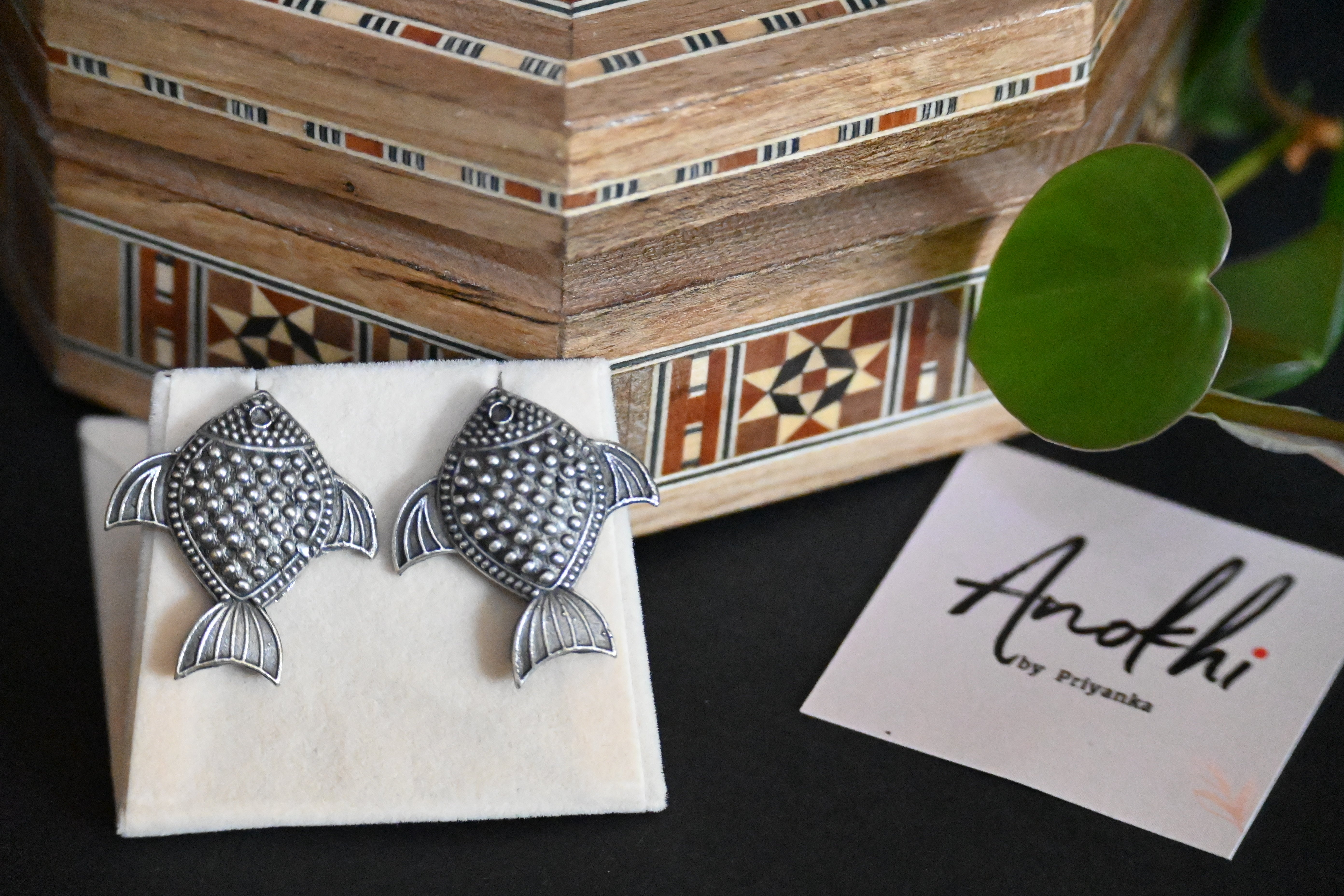 Fish, Silver Look Alike Oxidized Earrings