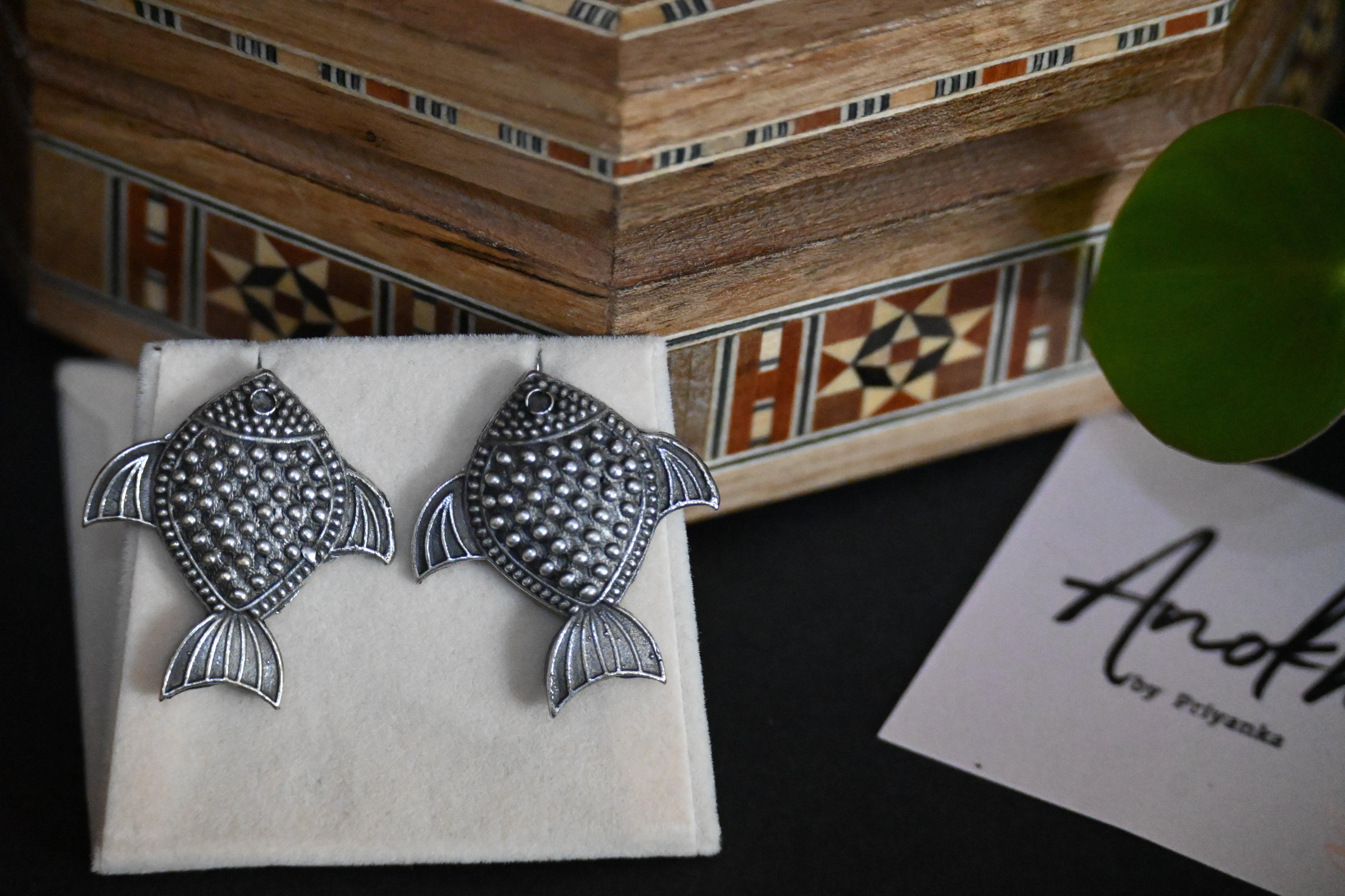 Fish, Silver Look Alike Oxidized Earrings