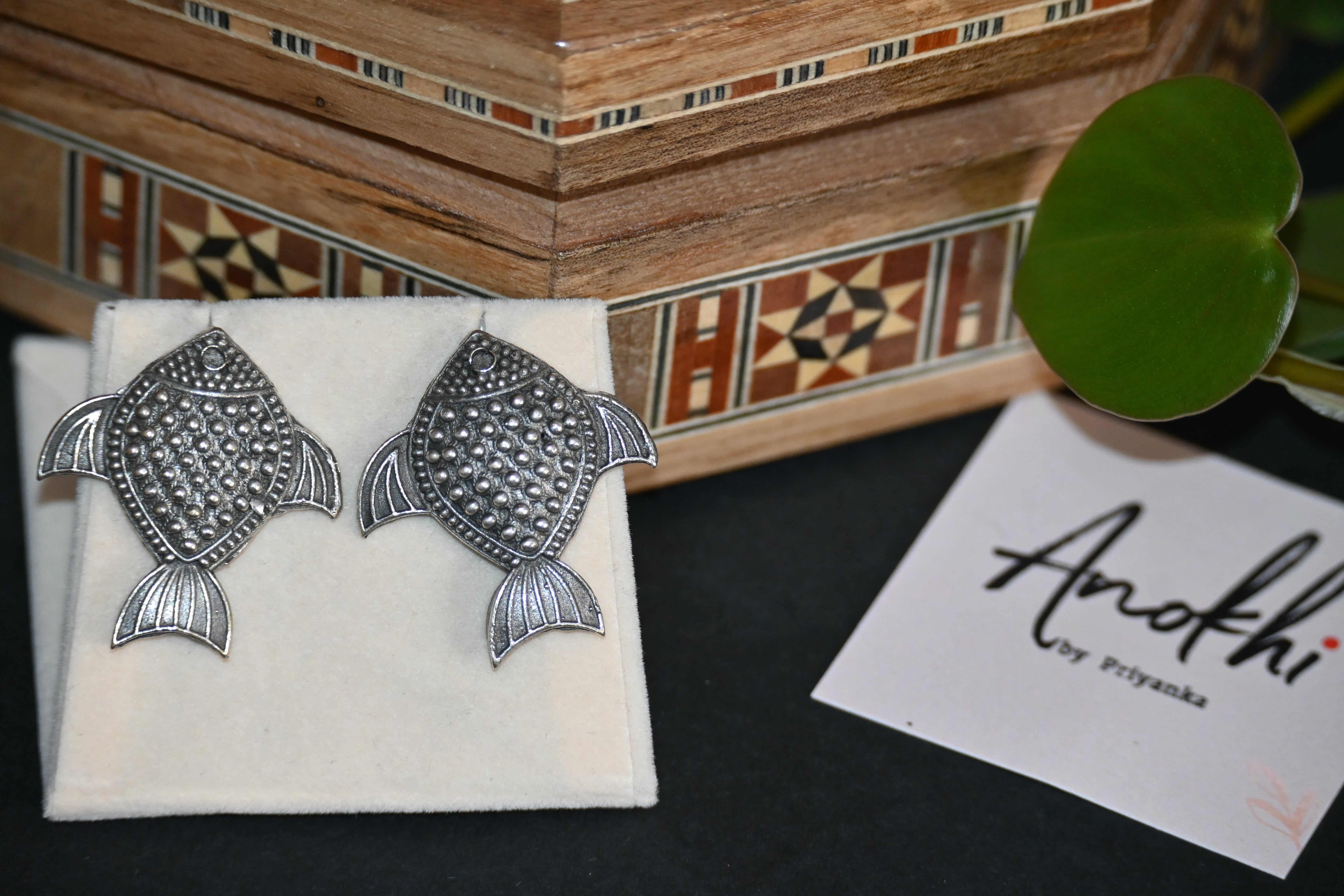 Fish, Silver Look Alike Oxidized Earrings