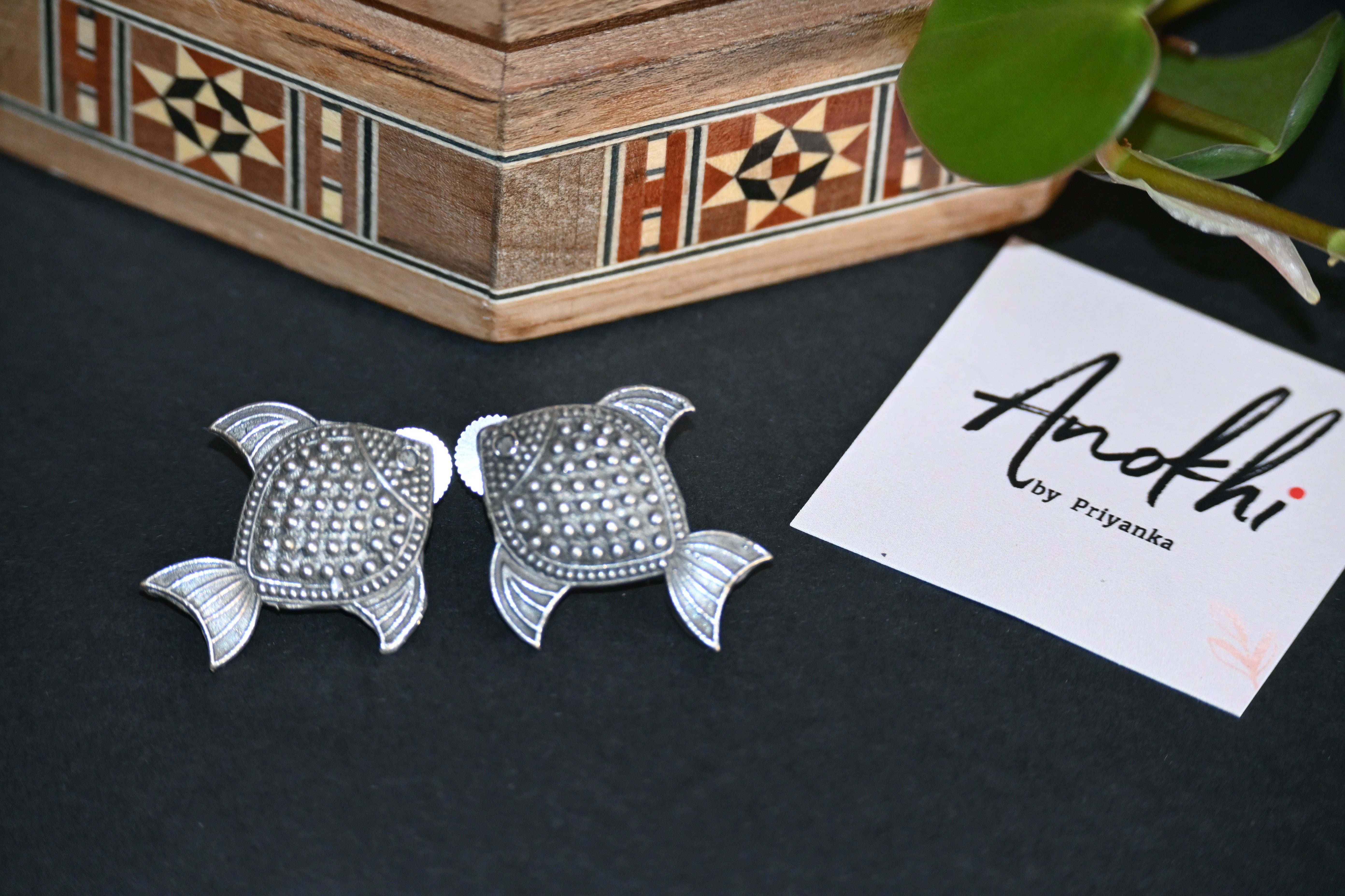 Fish, Silver Look Alike Oxidized Earrings