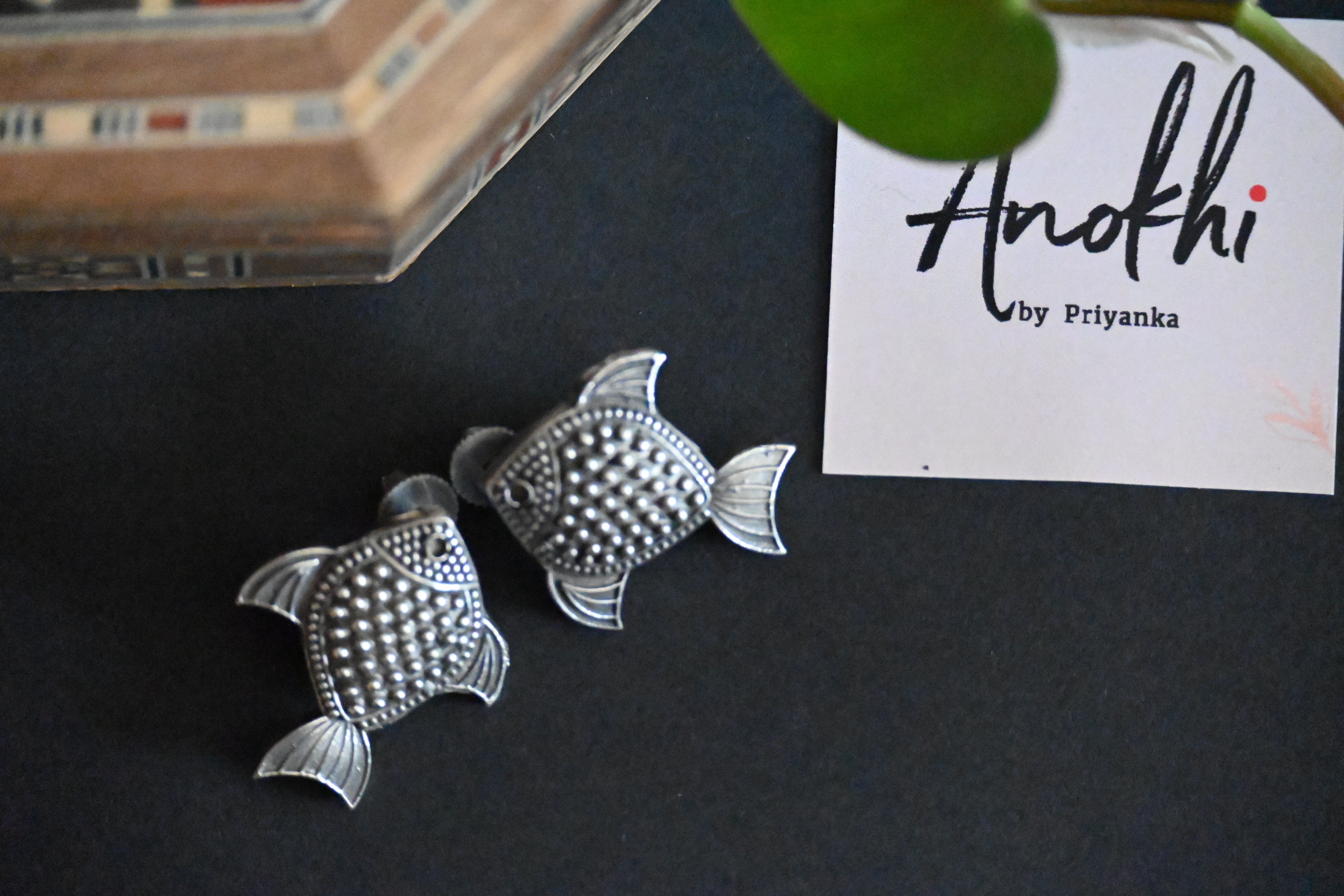 Fish, Silver Look Alike Oxidized Earrings