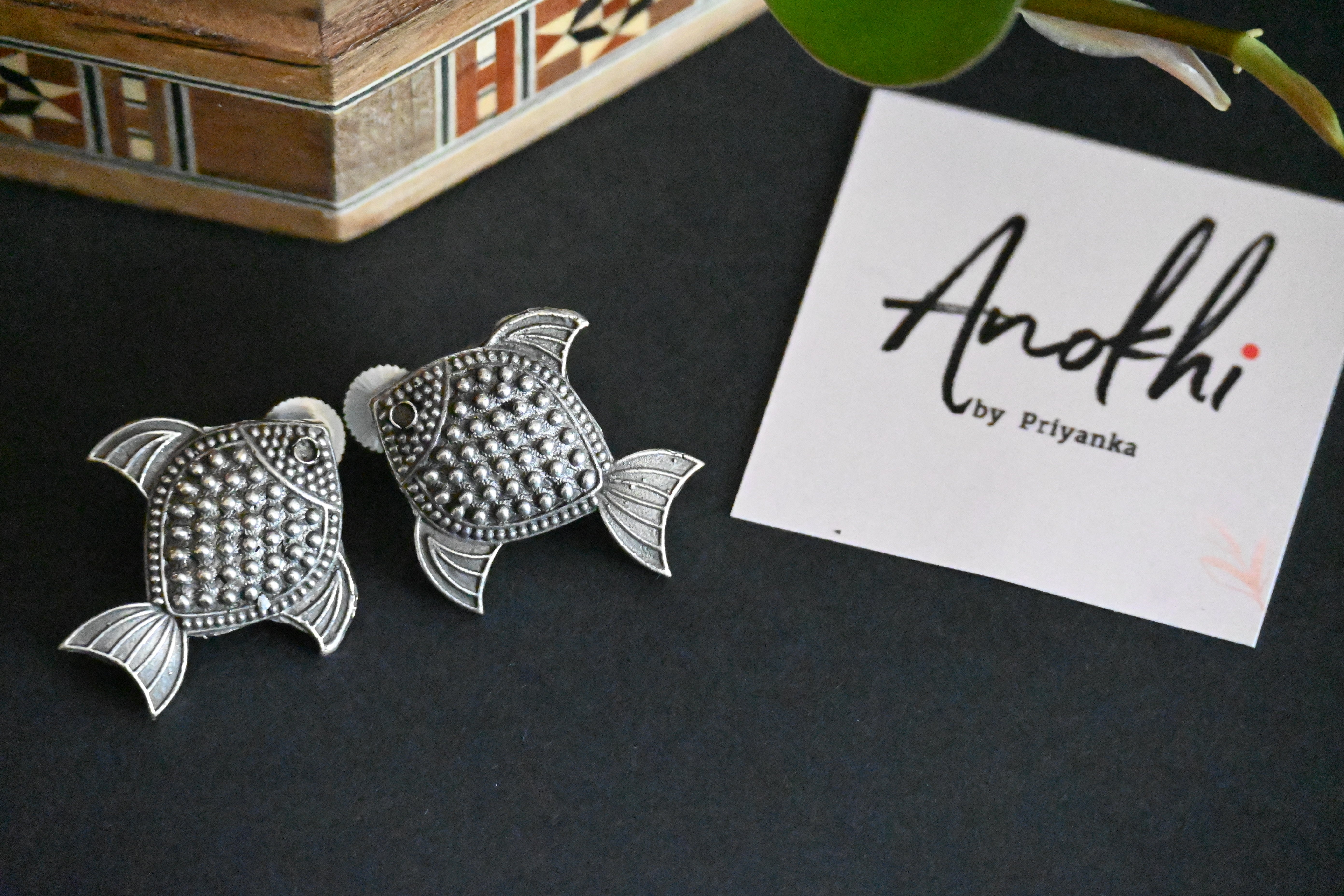 Fish, Silver Look Alike Oxidized Earrings