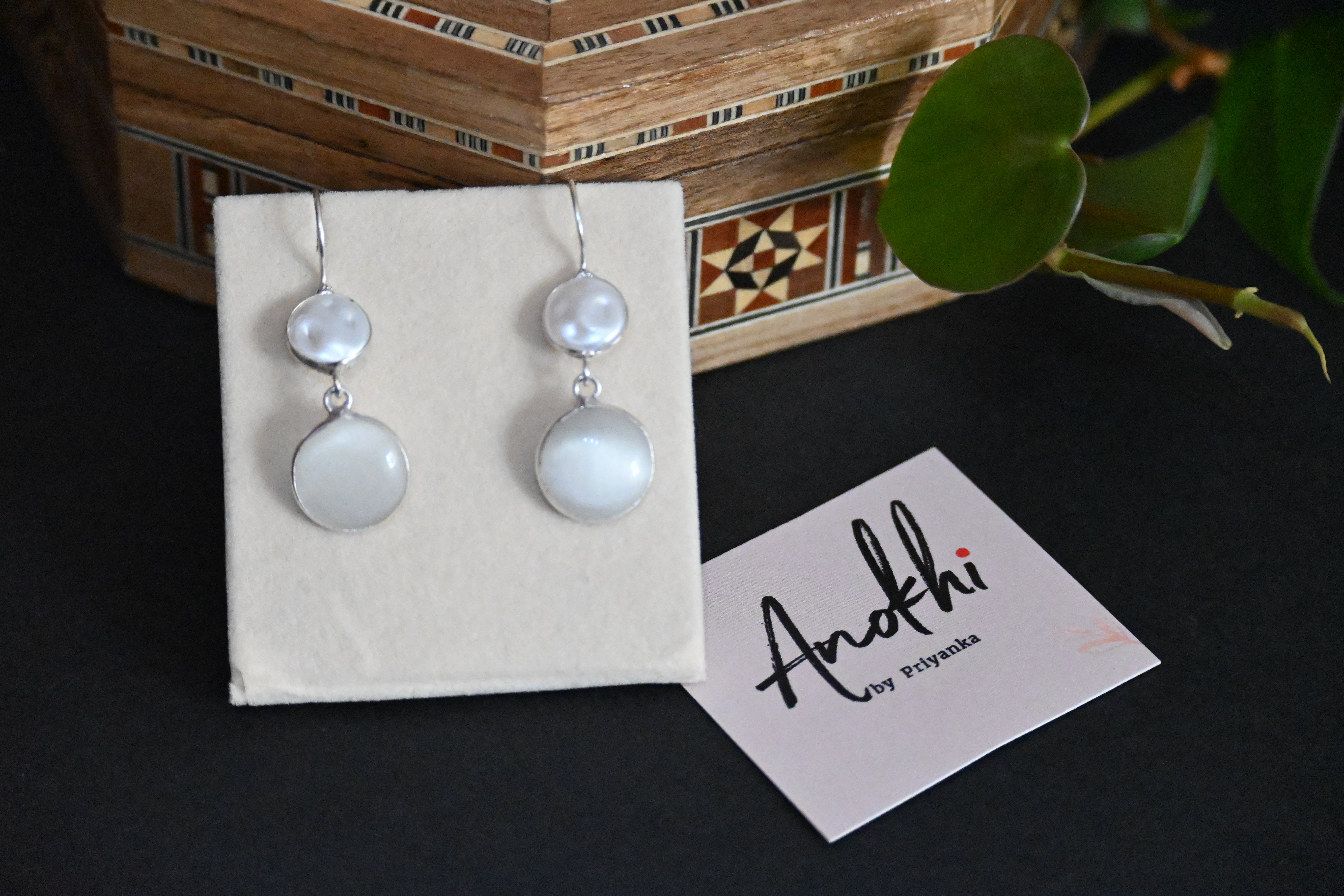 White Coin Pearl, Silver Look Alike Oxidized Earrings