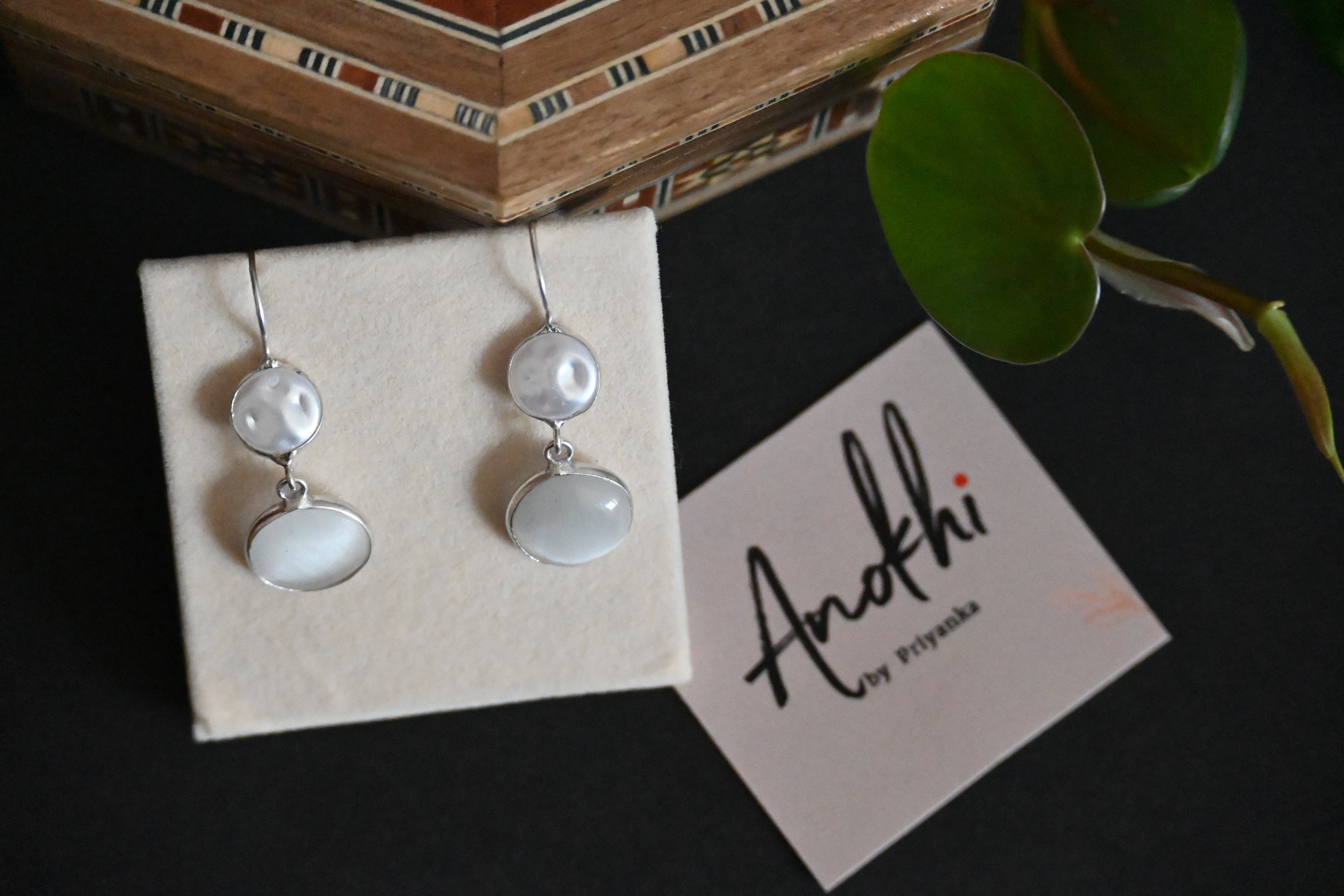 White Coin Pearl, Silver Look Alike Oxidized Earrings